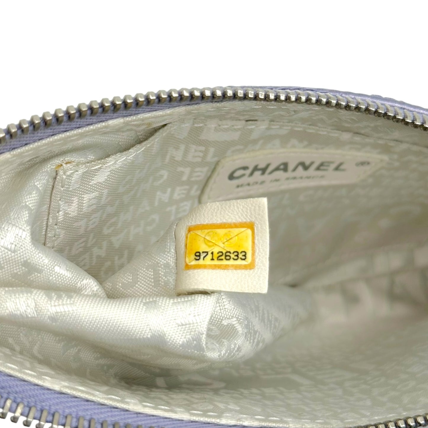 Chanel Silk Pochette Bag Light Purple Embroidered Logo