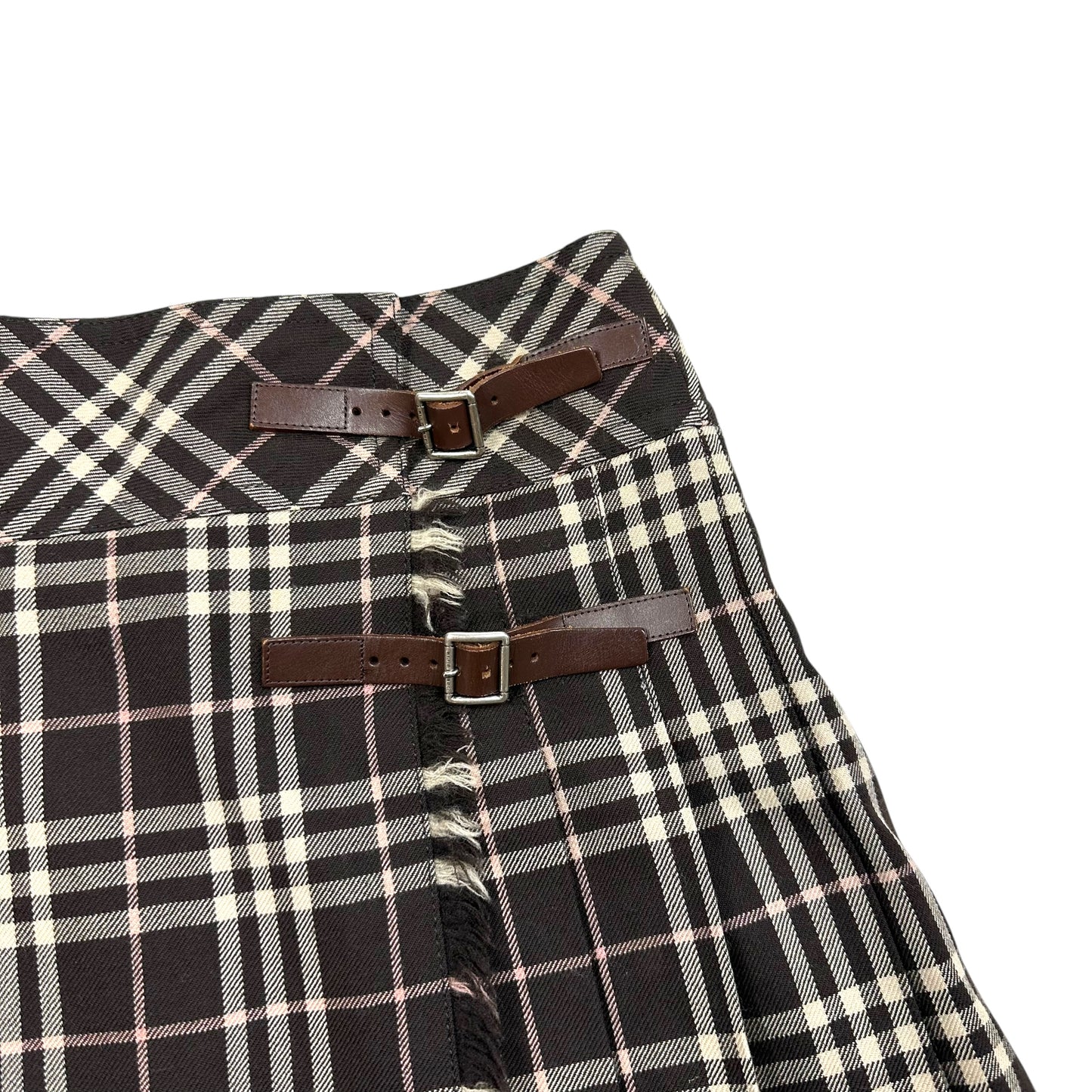 Burberry Blue Label Brown & Pink Plaid Pleated Mini Skirt