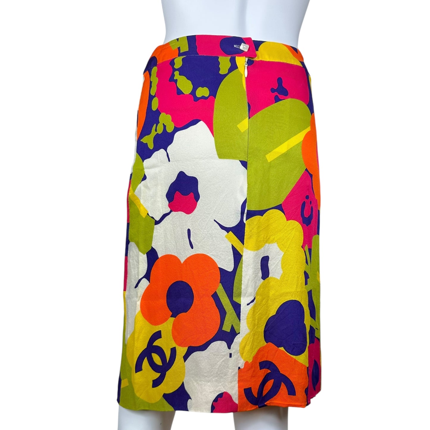 Chanel 2000 Multicolor Floral Printed Midi Skirt