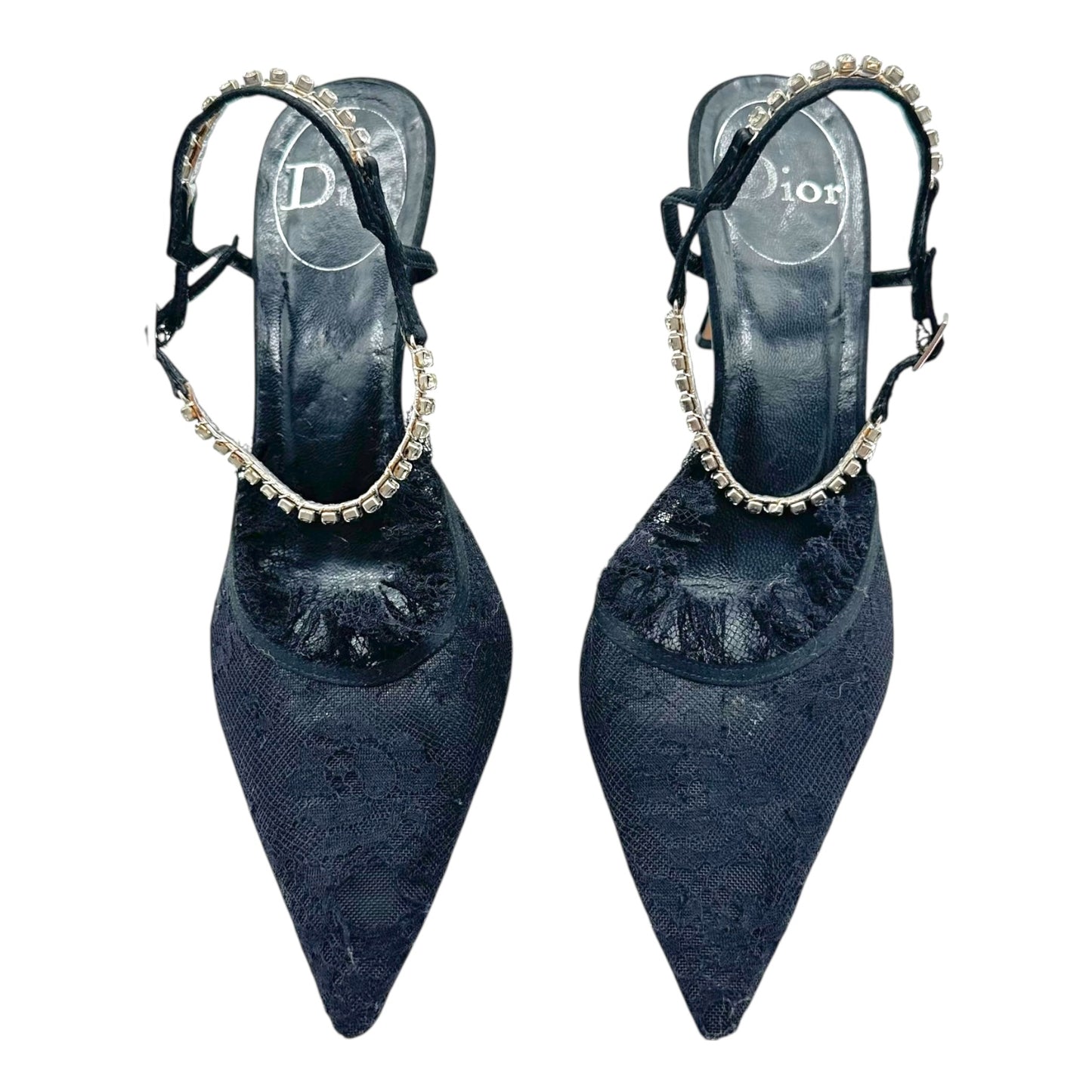 Christian Dior Black Lace & Crystal Pointed Toe Heels