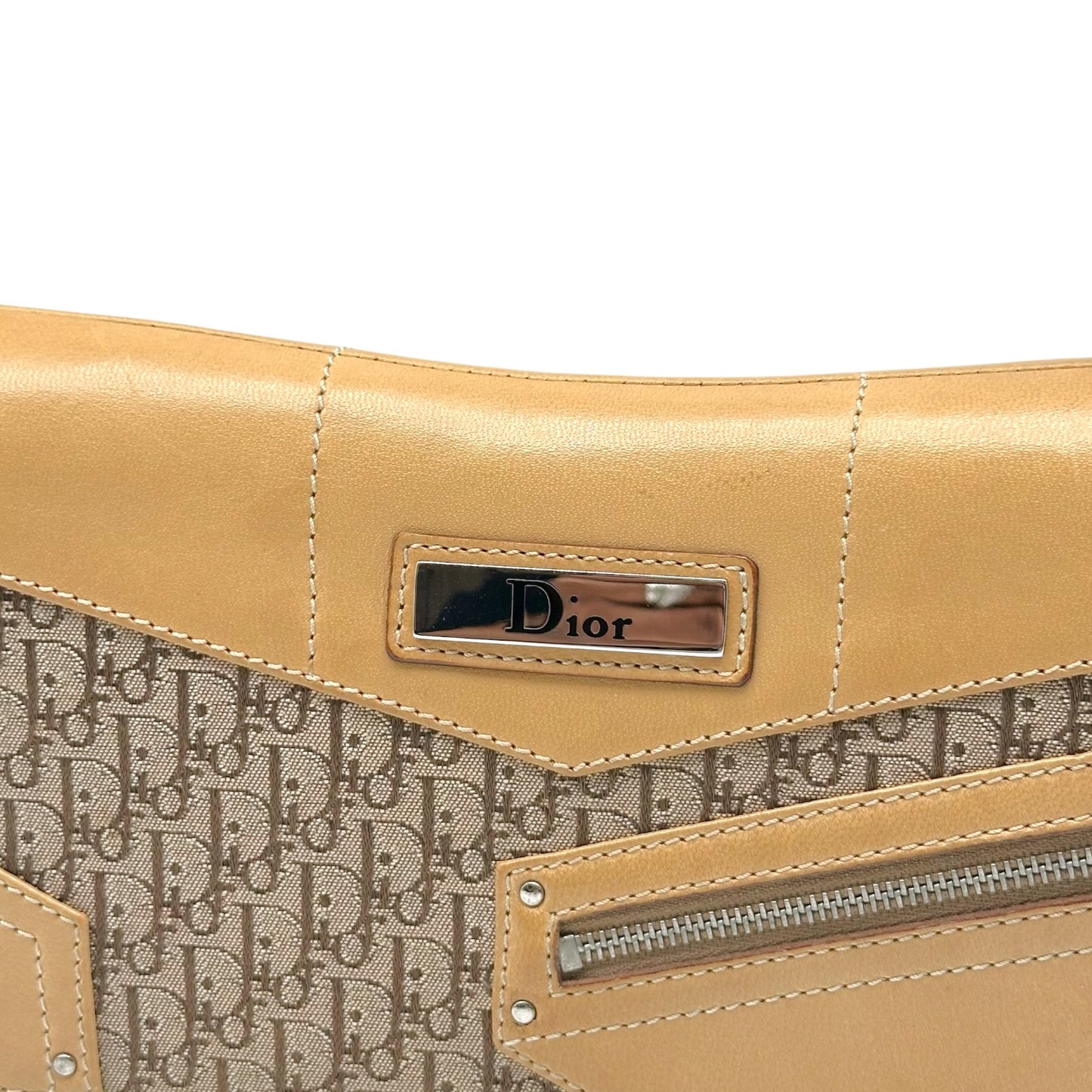 Christian Dior Shoulder Bag Tan Monogram Canvas Leather