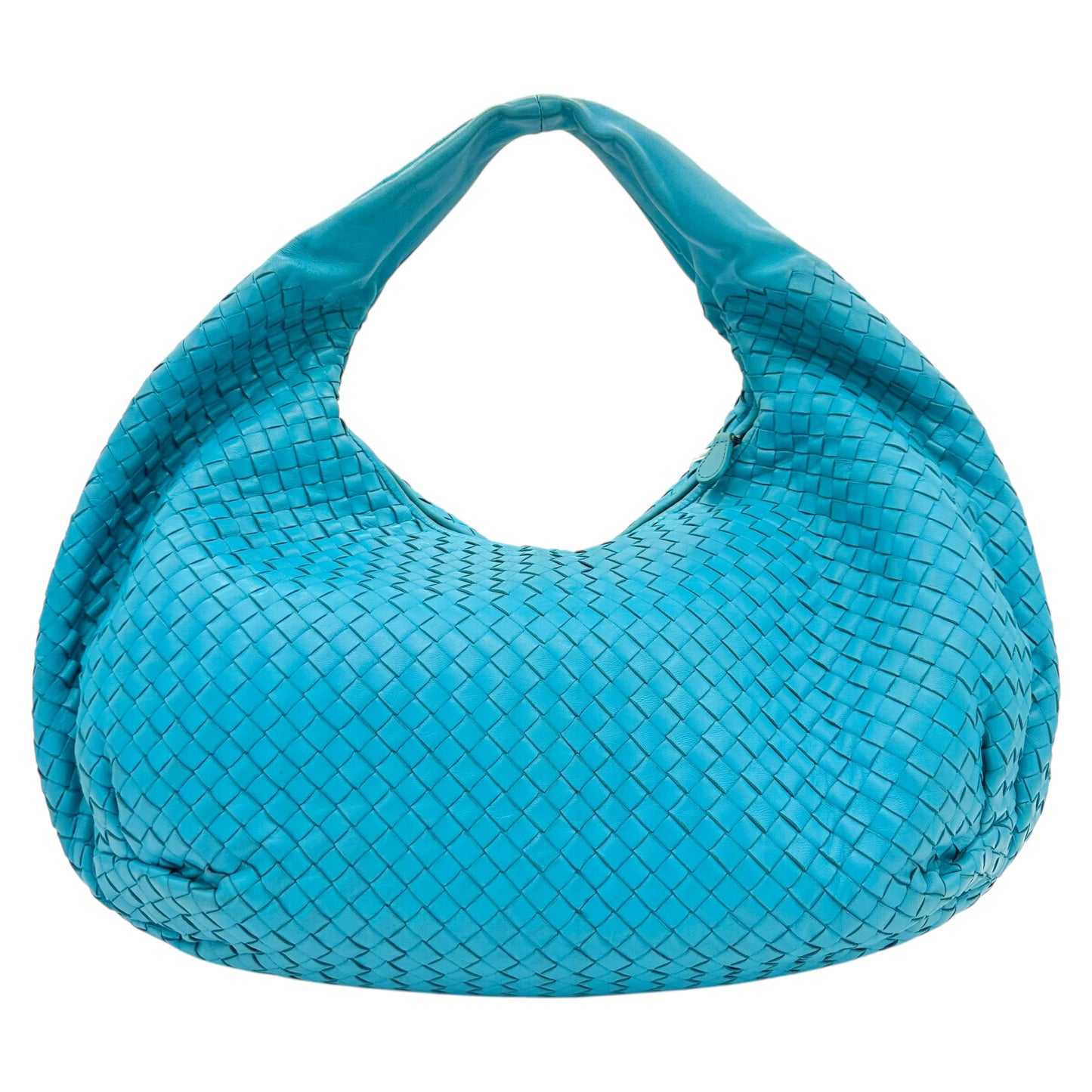 Bottega Veneta Teal Blue Intrecciato Hobo Shoulder Bag