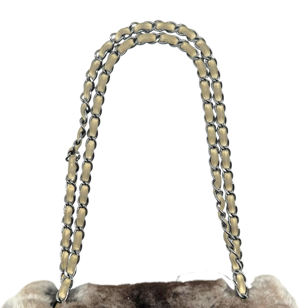 Chanel Small Flap Shoulder Bag Brown Gray Rabbit Fur