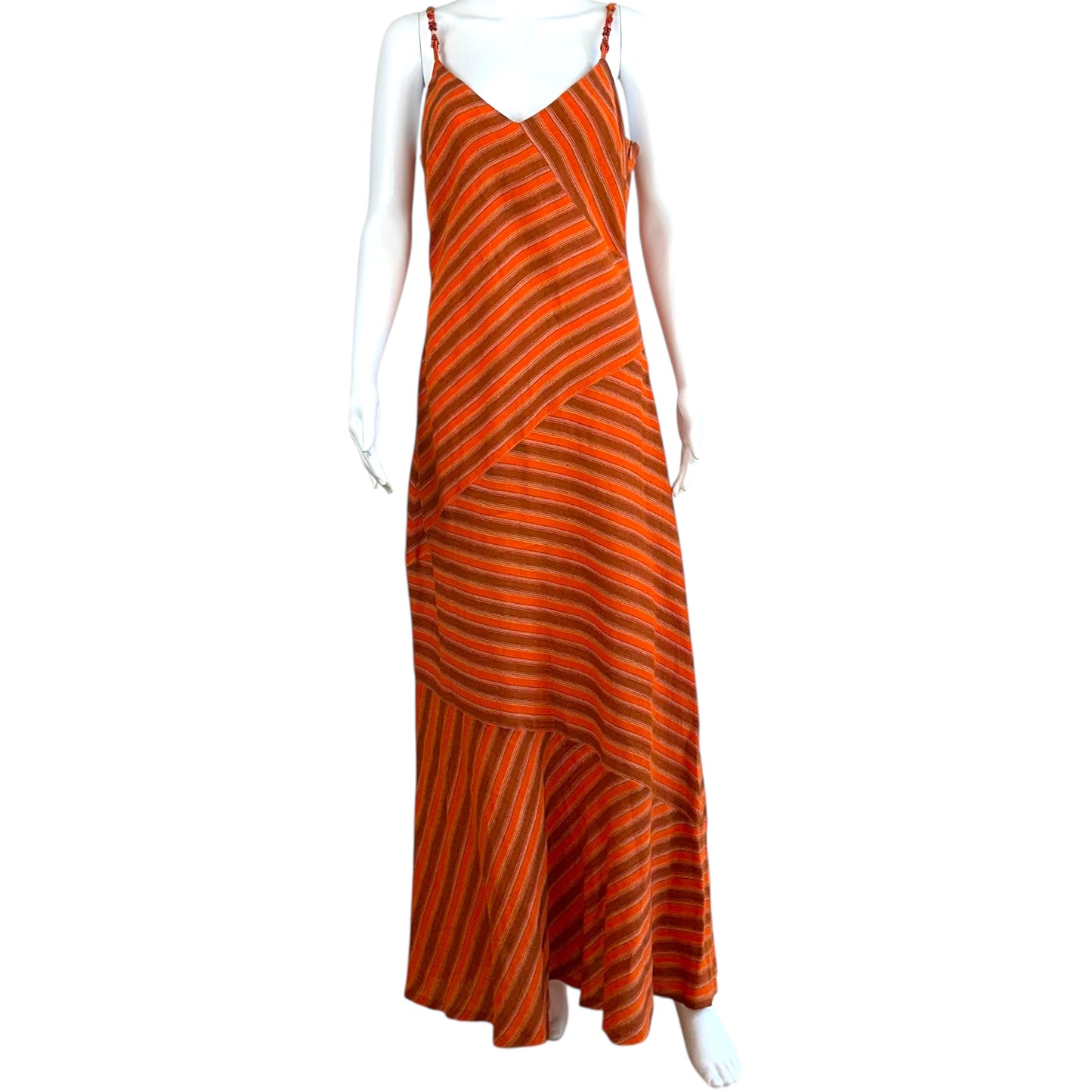M Missoni Orange Striped Beaded Maxi Dress
