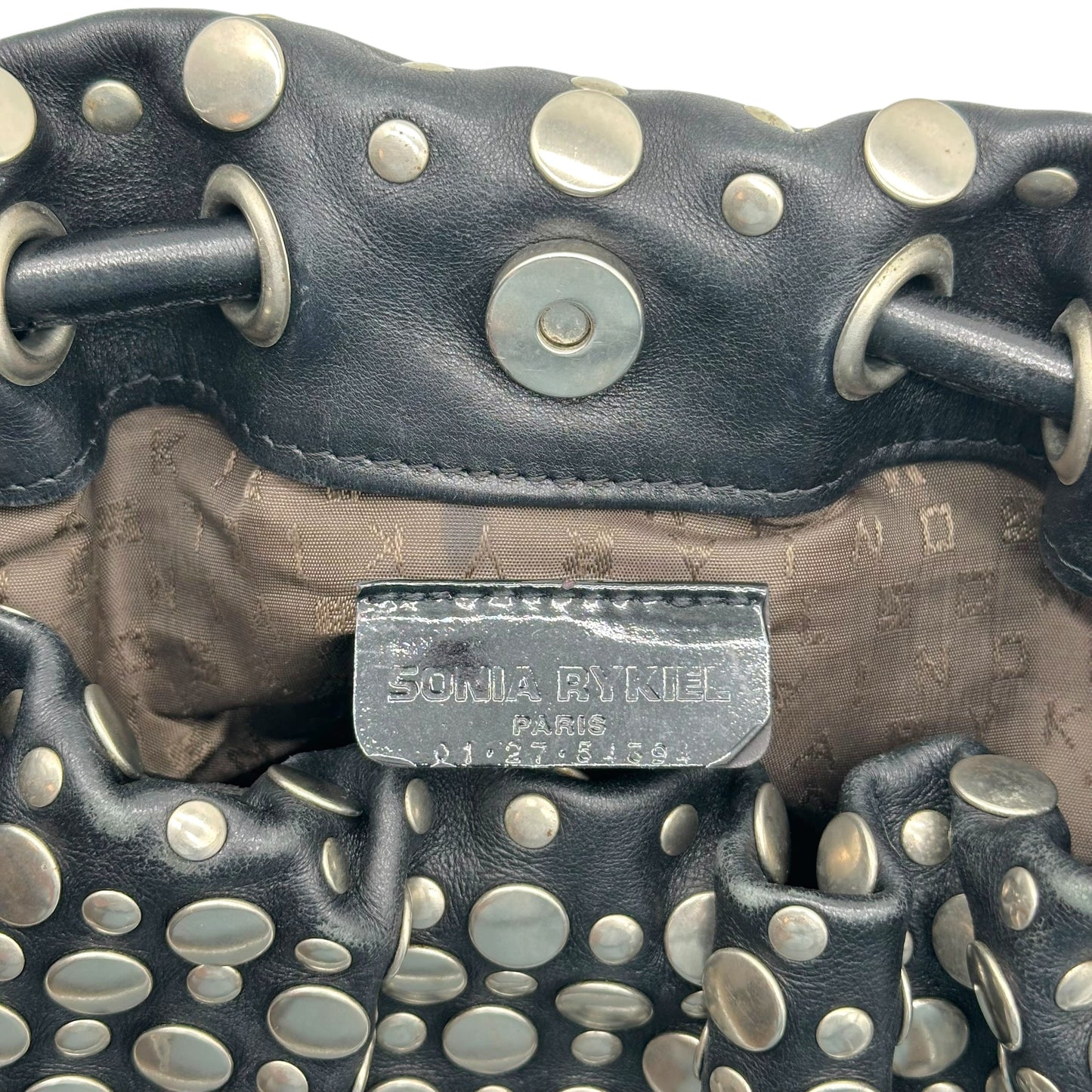 Sonia Rykiel Black & Silver Studded Domino Shoulder Bag