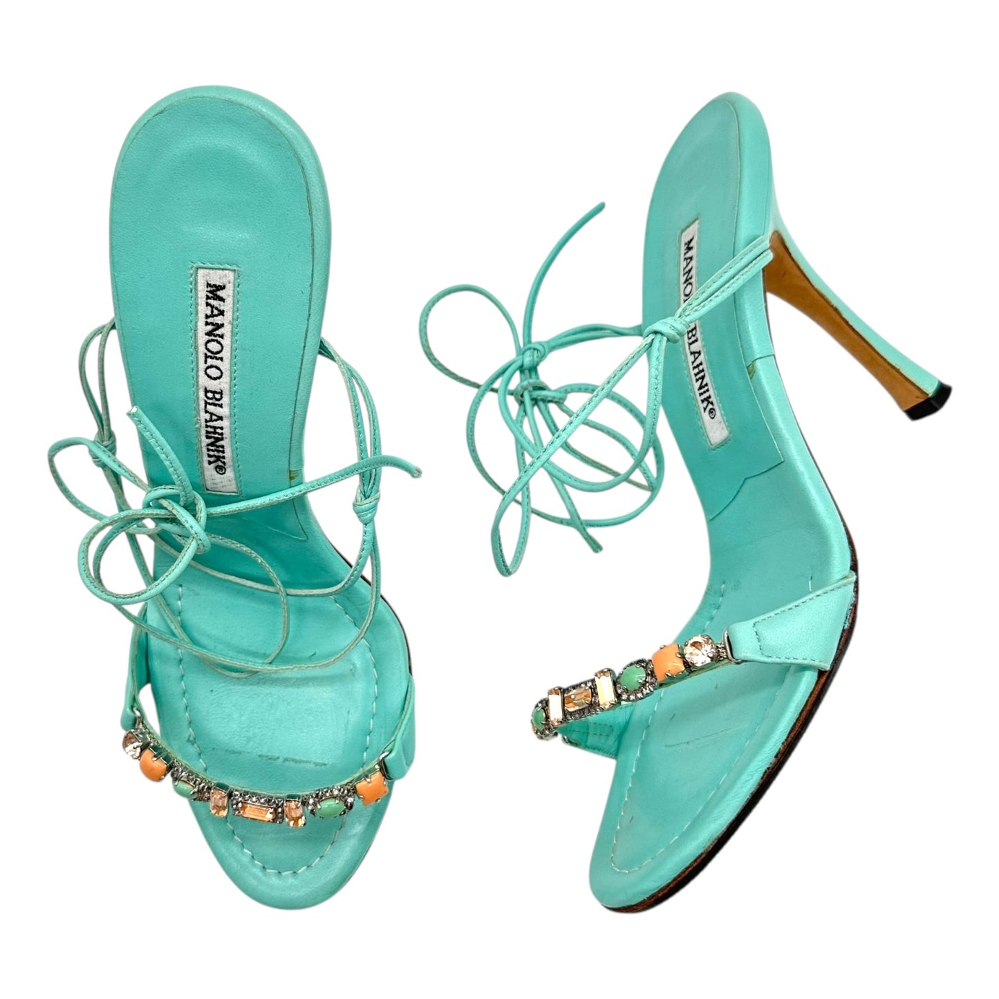 Manolo Blahnik Turquoise Wrap Heels