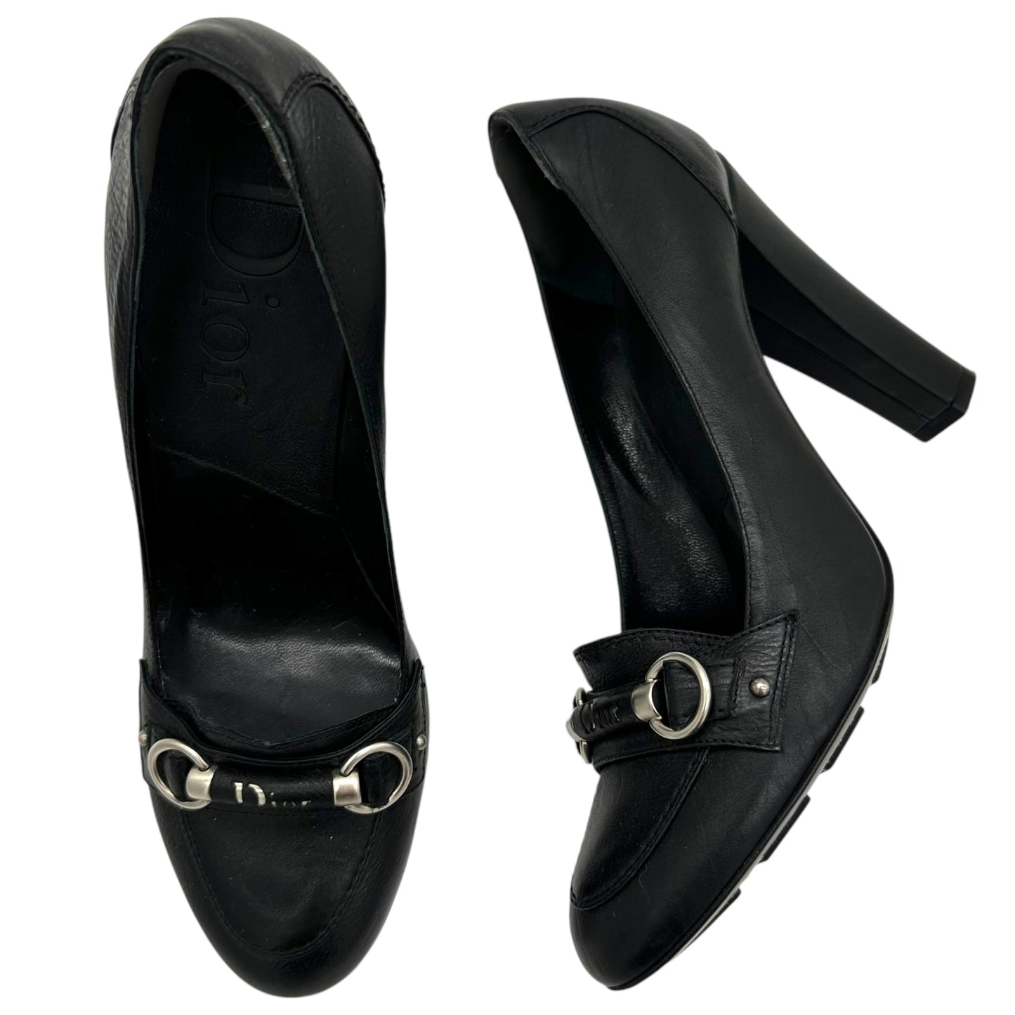 Christian Dior Black Leather Heeled Loafers