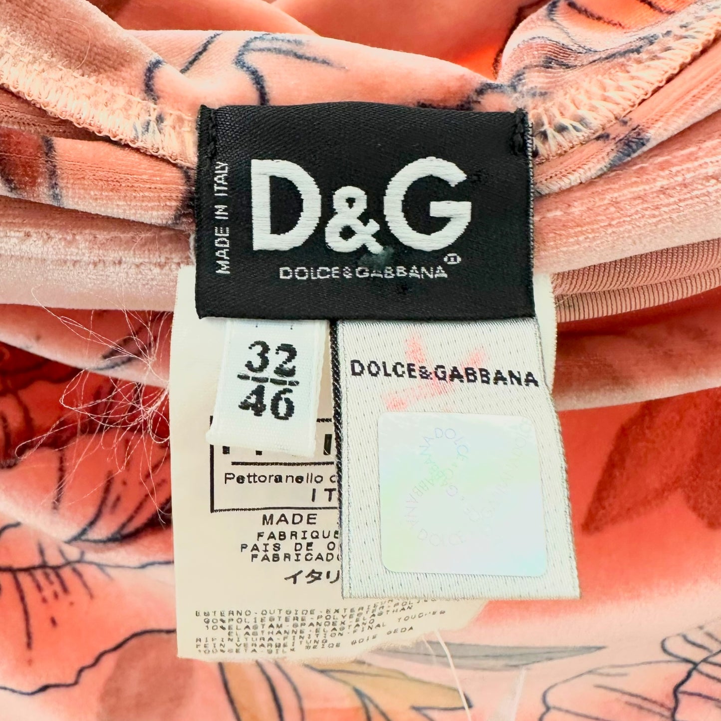 D&G Dolce & Gabbana Pink Floral Print Velvet Off the Shoulder Top