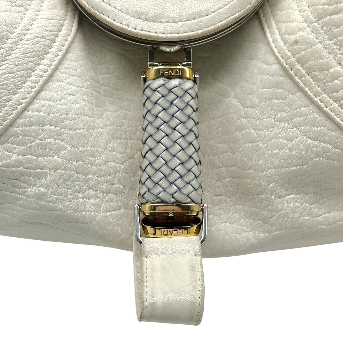 Fendi White Leather Hobo Bag with Woven Handles