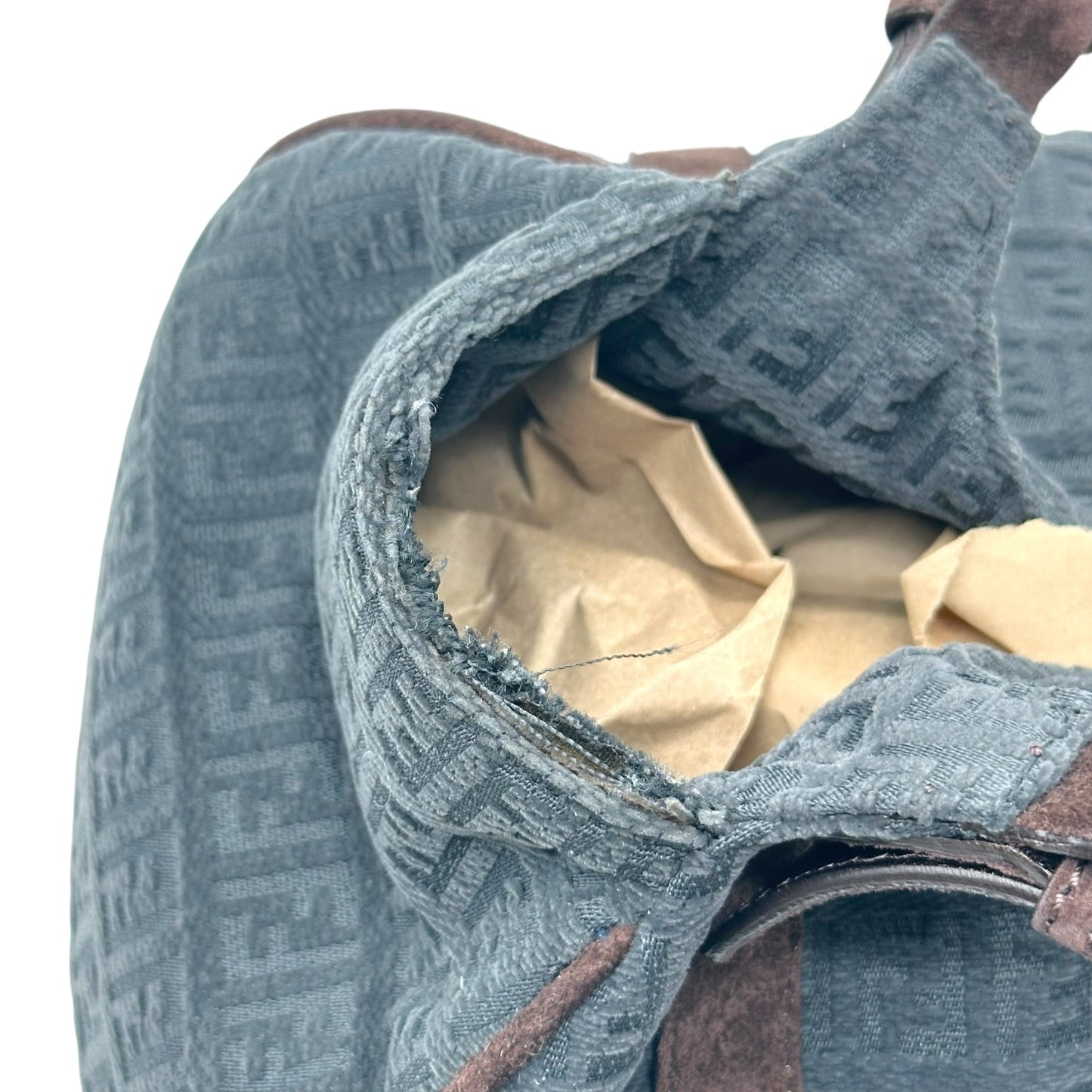 Fendi Brown Suede & Navy Chenille Zucca Shoulder Bag