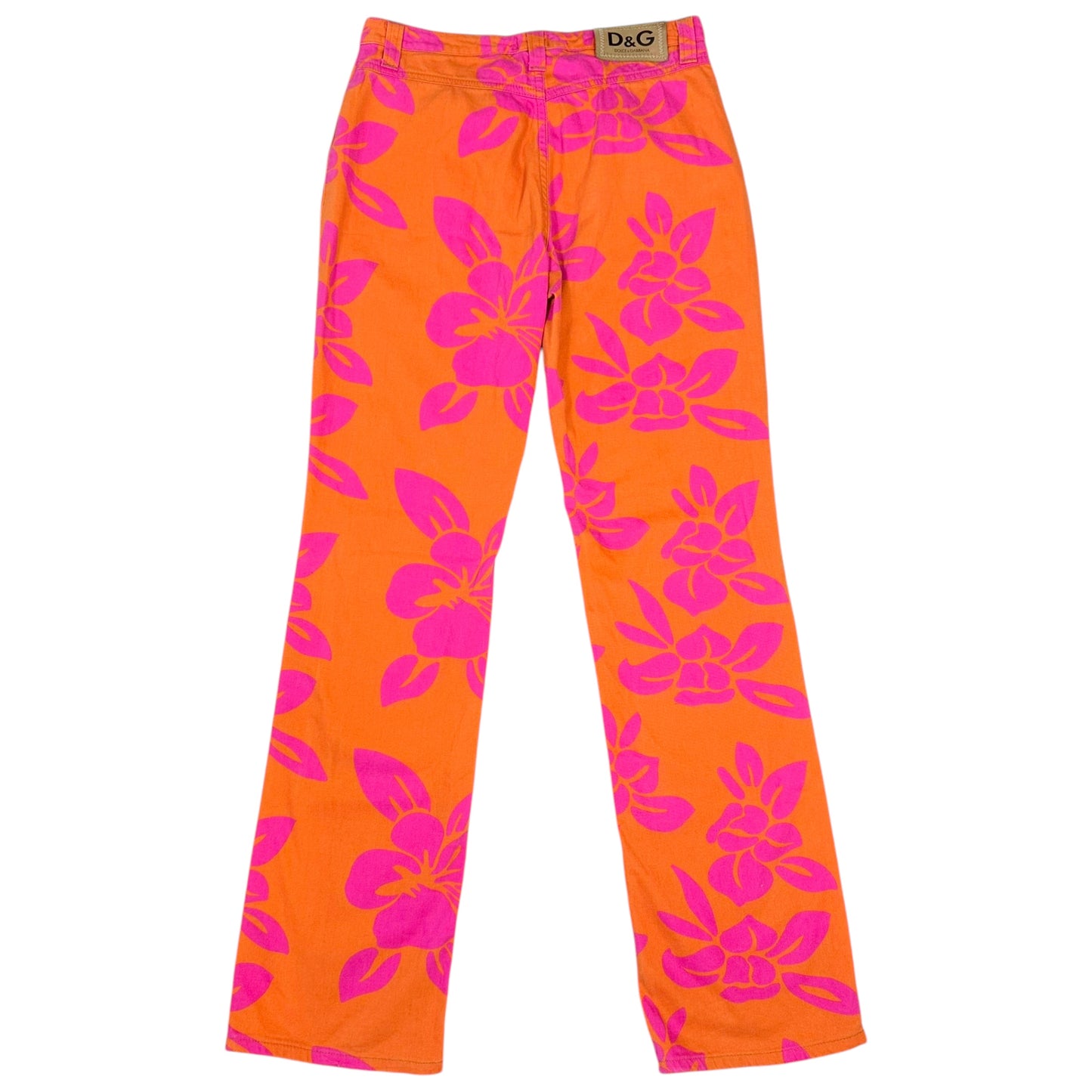 D&G Dolce & Gabbana Orange Hibiscus Print Pants