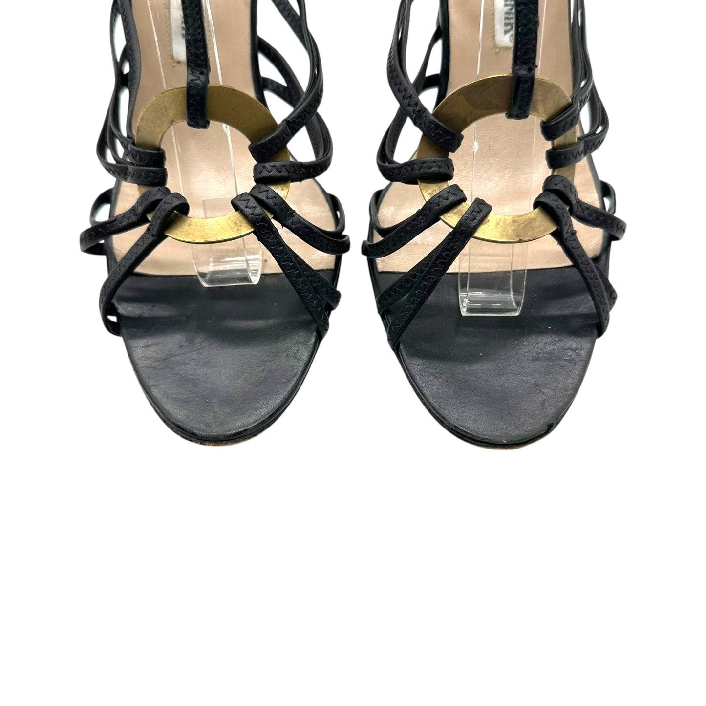 Manolo Blahnik Black & Gold Strappy Heeled Sandals