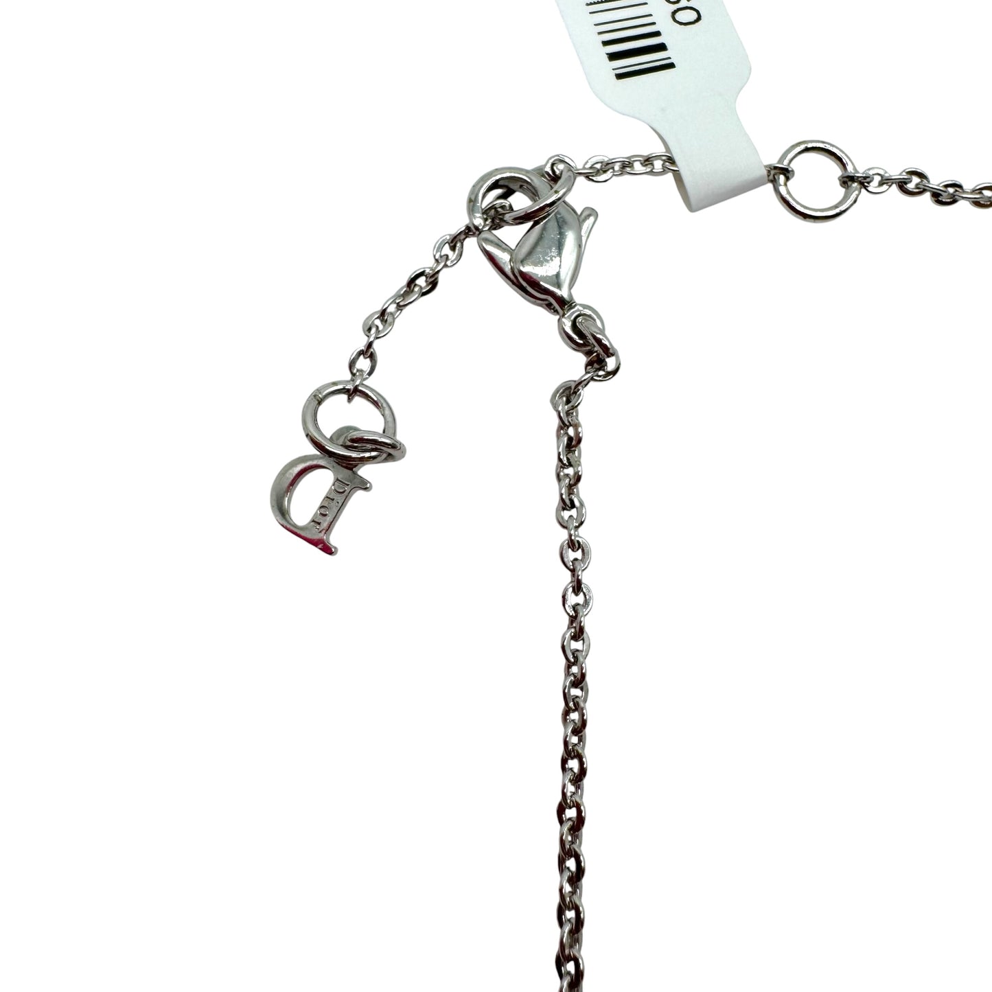 Christian Dior Silver Crystal Triple Logo Charm Necklace