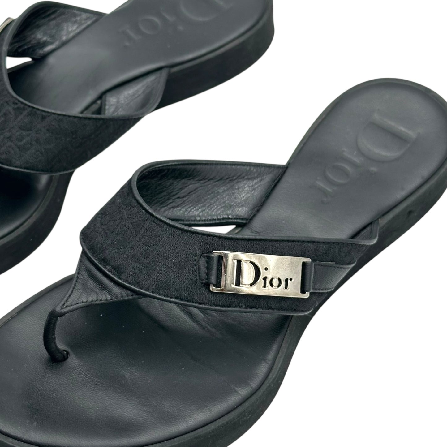 Christian Dior Black Monogram Platform Flip Flops