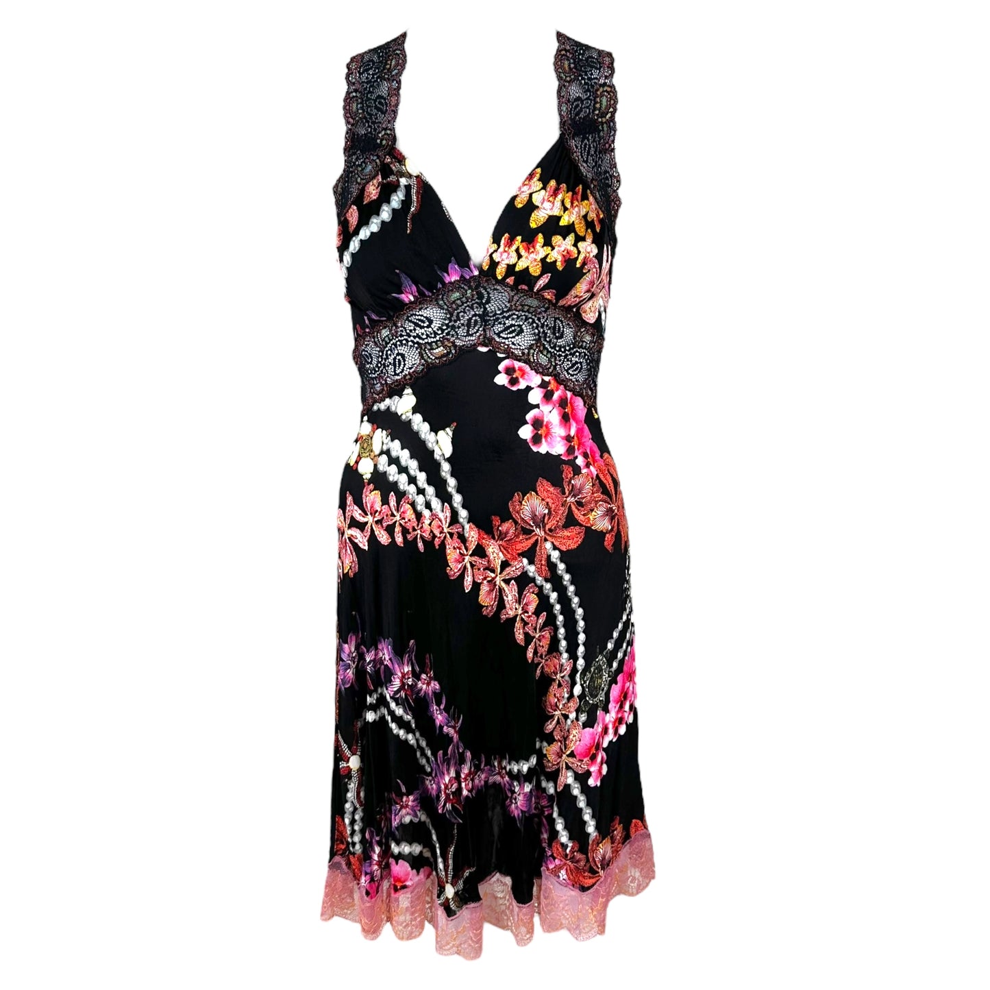 Just Cavalli Roberto Cavalli Lace Trim Floral & Pearl Print Dress