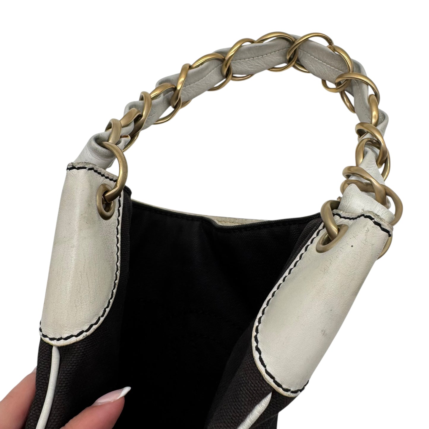 Chanel Black Canvas & White Leather CC Logo Shoulder Bag 2003-04 - Outfit Repeater