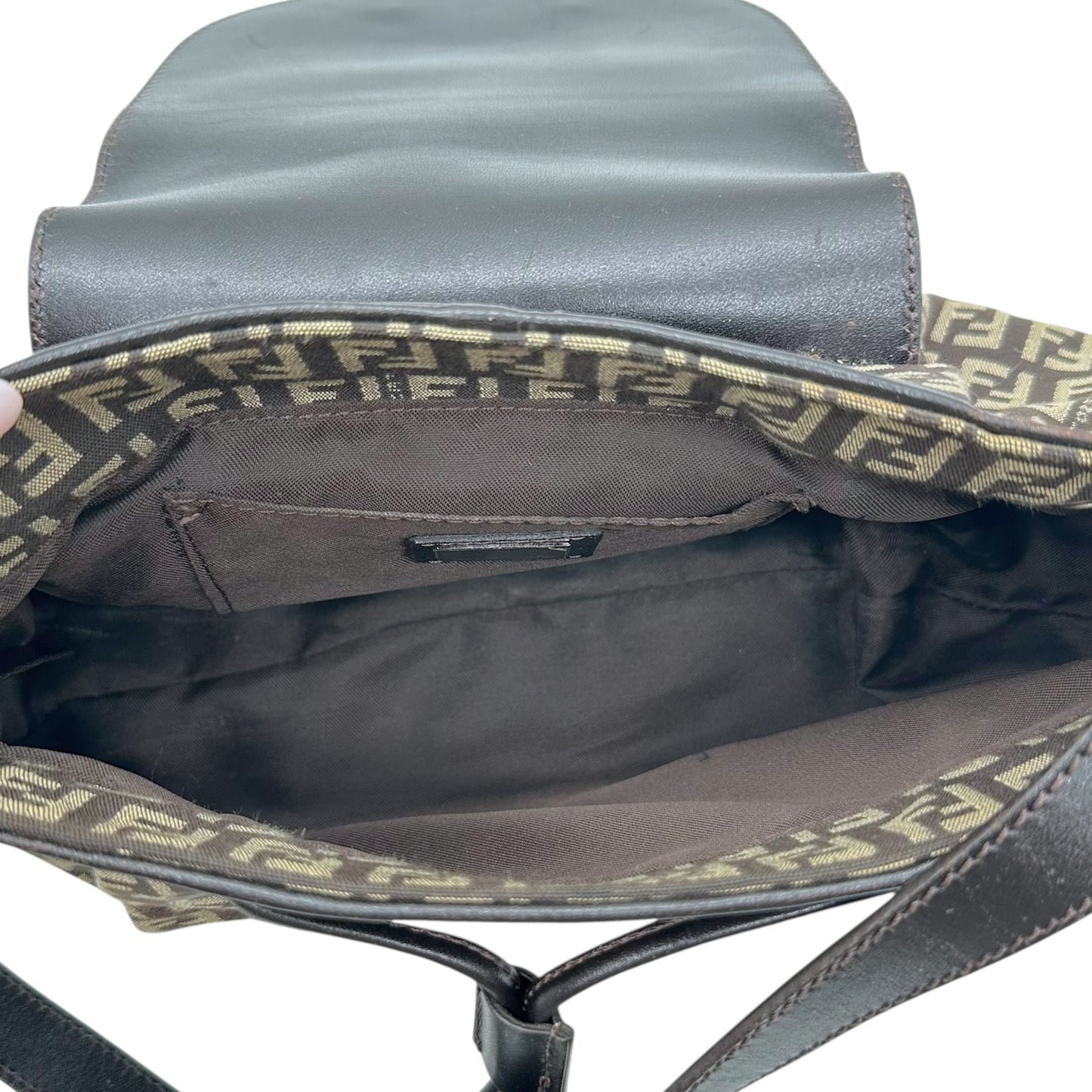 Fendi Brown Zucchino Monogram Drawstring Baguette Bag
