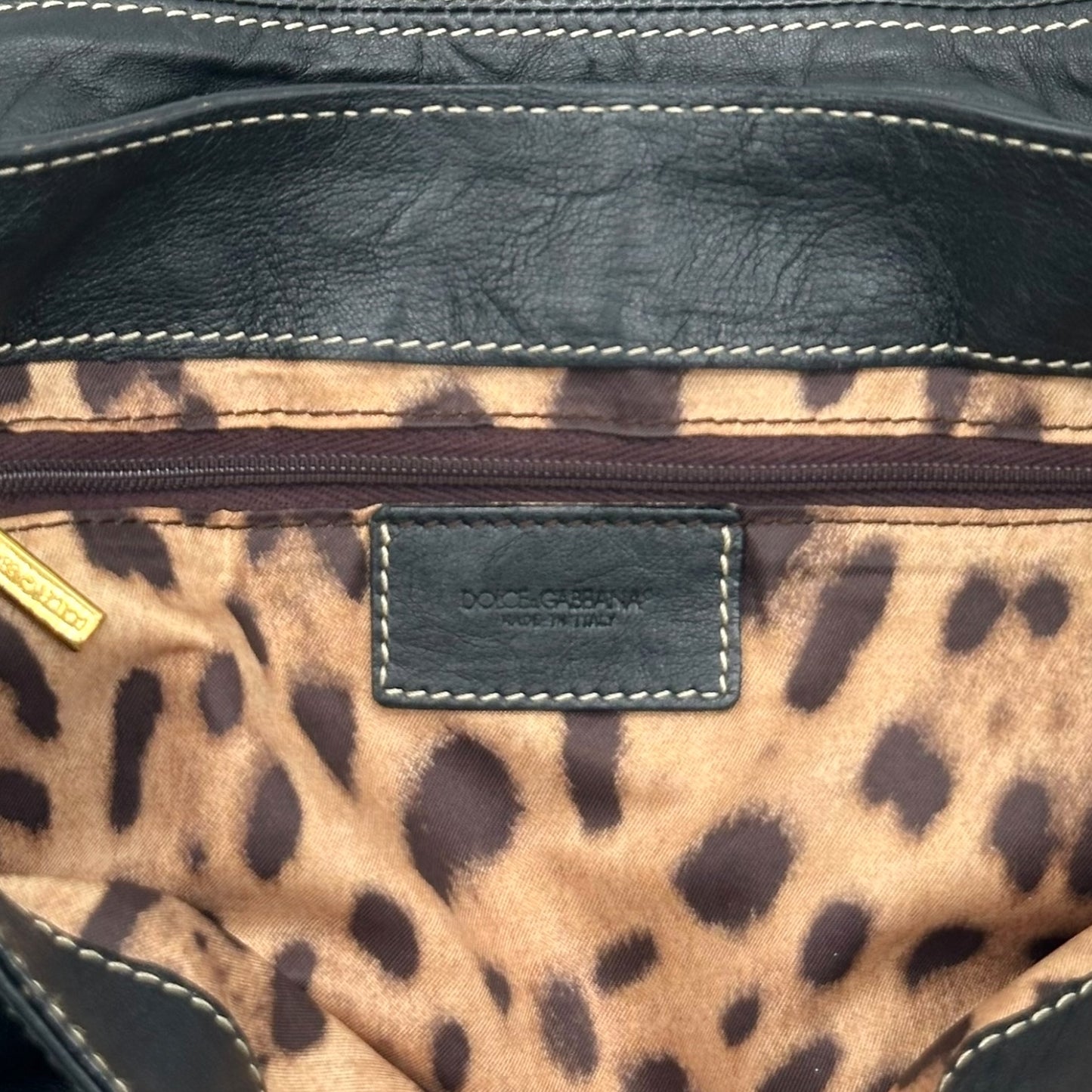 Dolce & Gabbana Black Leather & Gold Buckle Shoulder Bag - Outfit Repeater