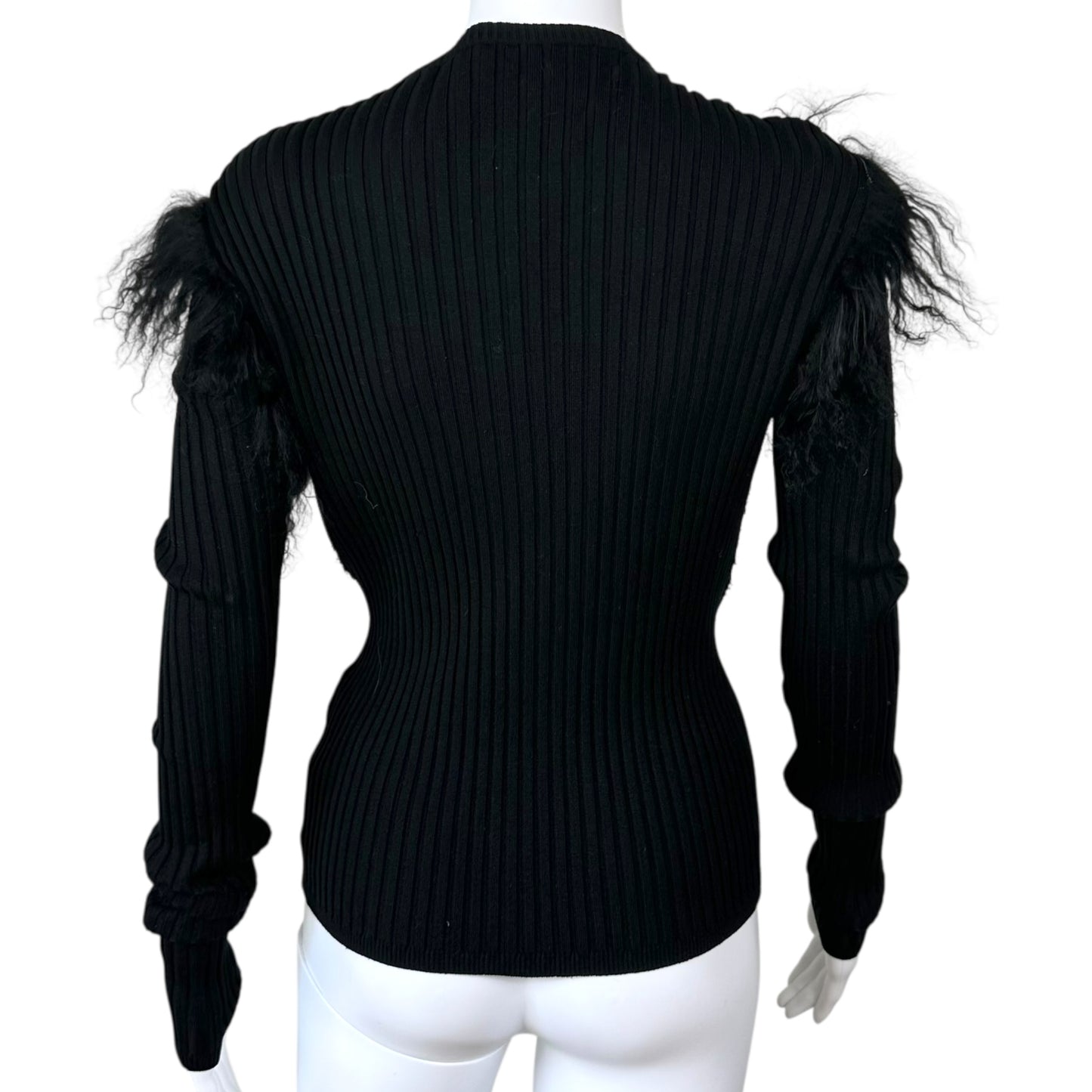 Roberto Cavalli Beaded Mongolian Lamb Fur Trim Cardigan