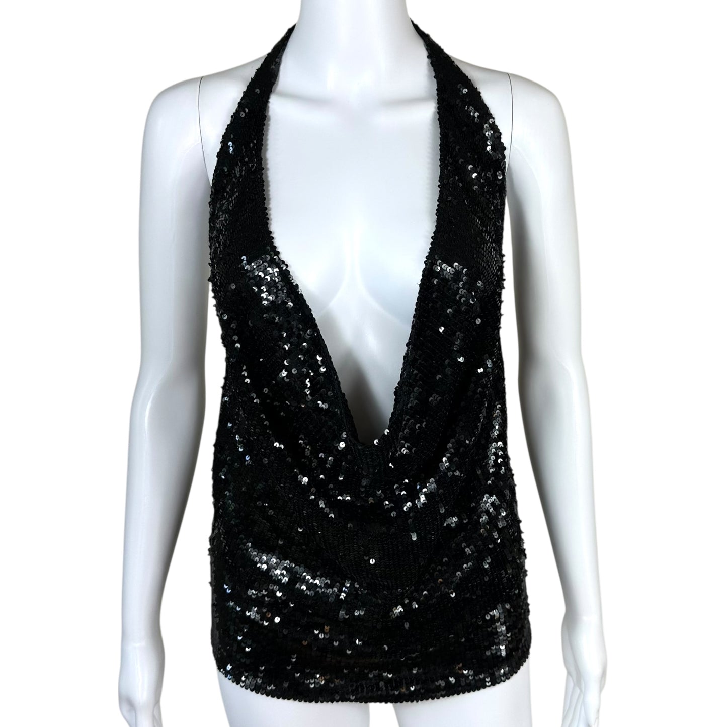 Donna Karan Signature 90's Black Sequin & Cashmere Halter Top