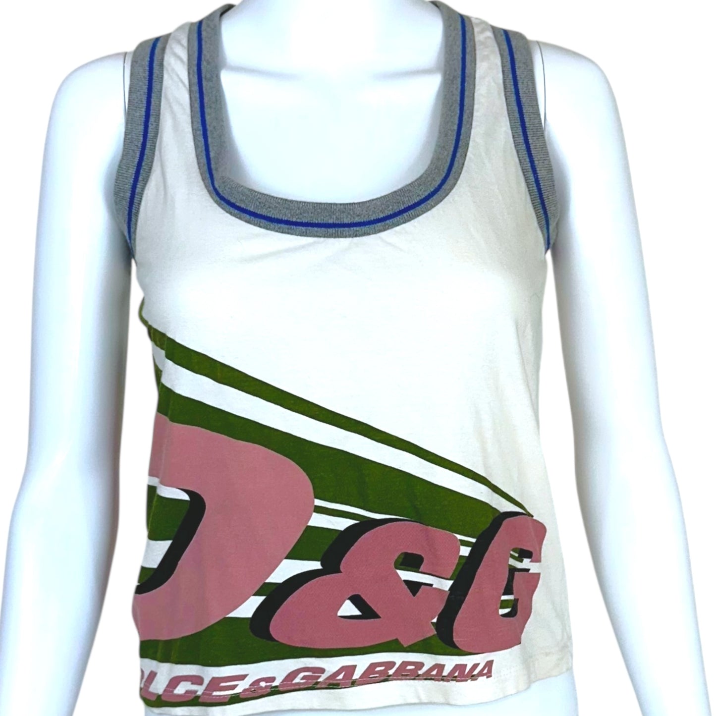 D&G Dolce & Gabbana Pink & Green Sporty Logo Tank Top