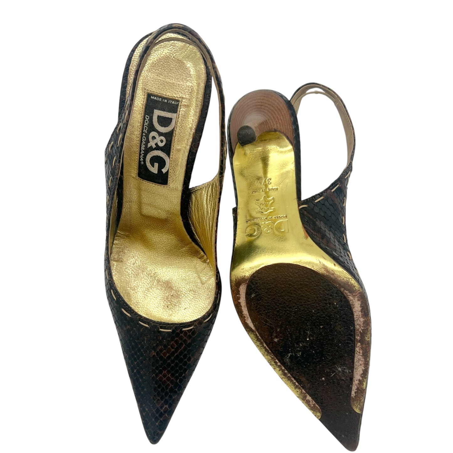 D&G Dolce & Gabbana Brown Snakeskin Slingback Heels