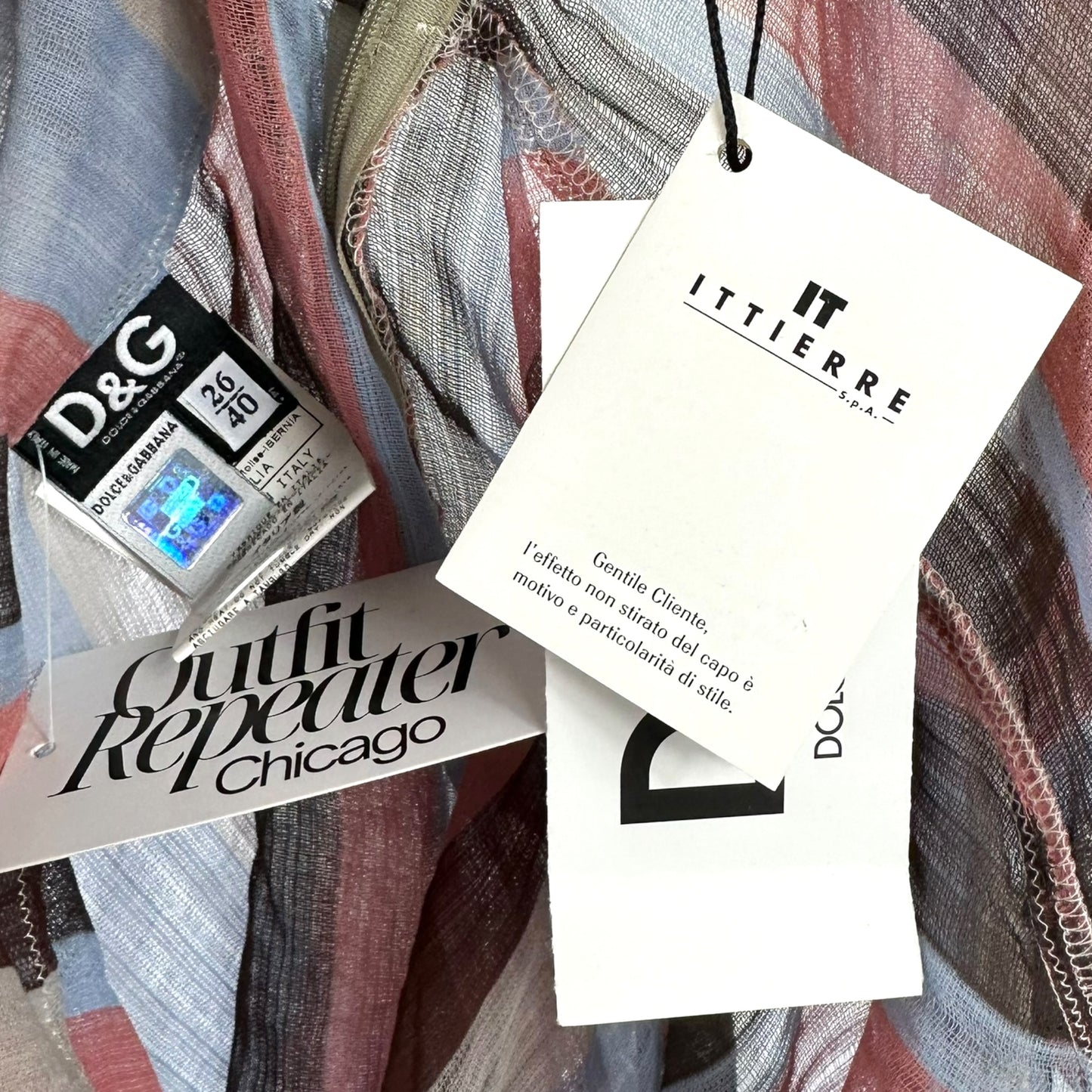 D&G Dolce & Gabbana Light Blue & Pink Sheer Striped Halter Top NEW