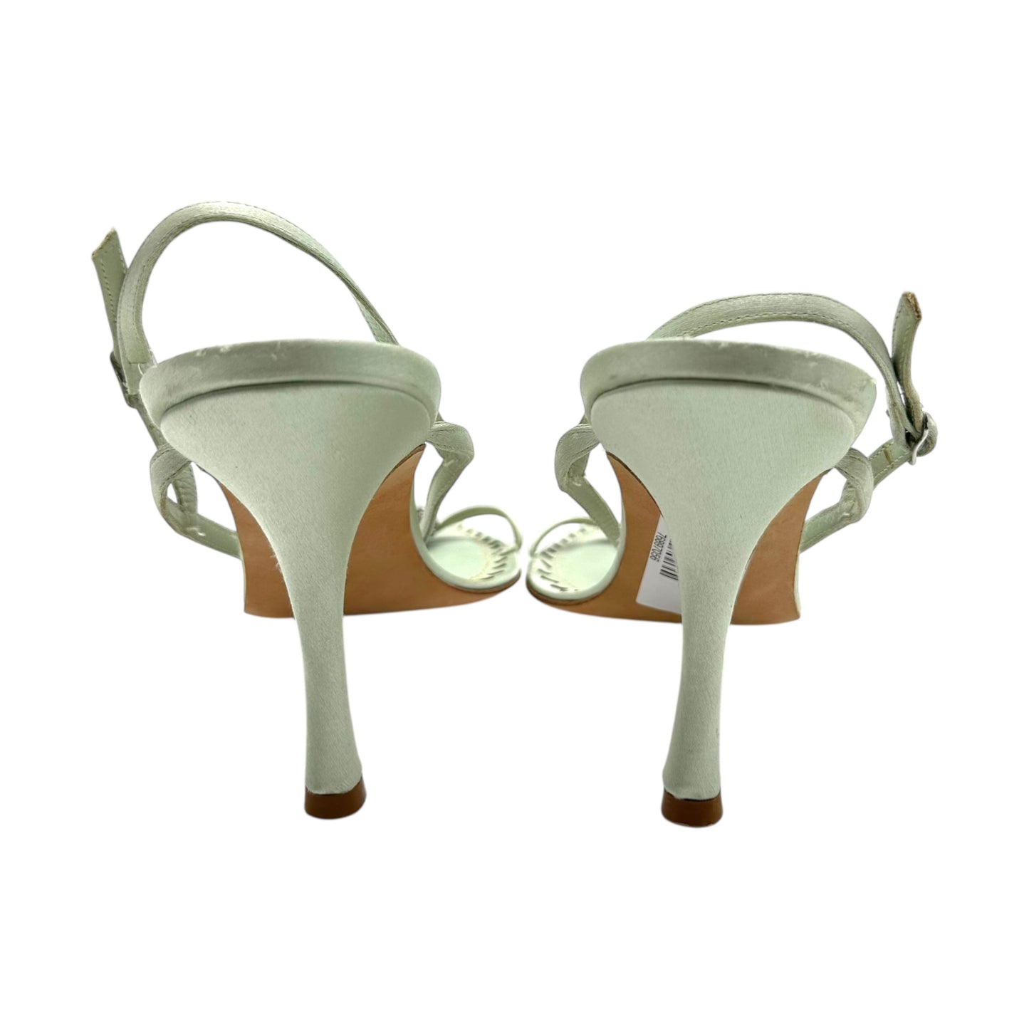 Manolo Blahnik Mint Green Silk Crystal Embellished Strappy Heels