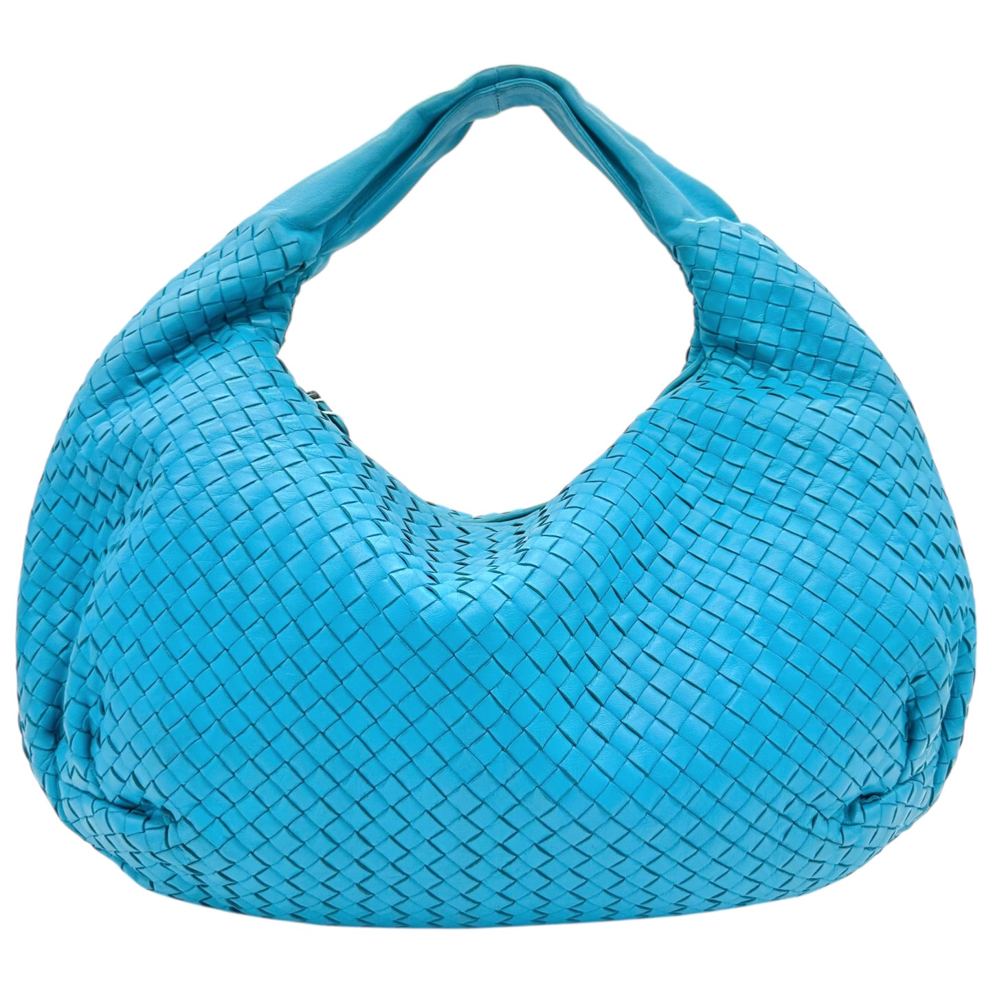 Bottega Veneta Teal Blue Intrecciato Hobo Shoulder Bag