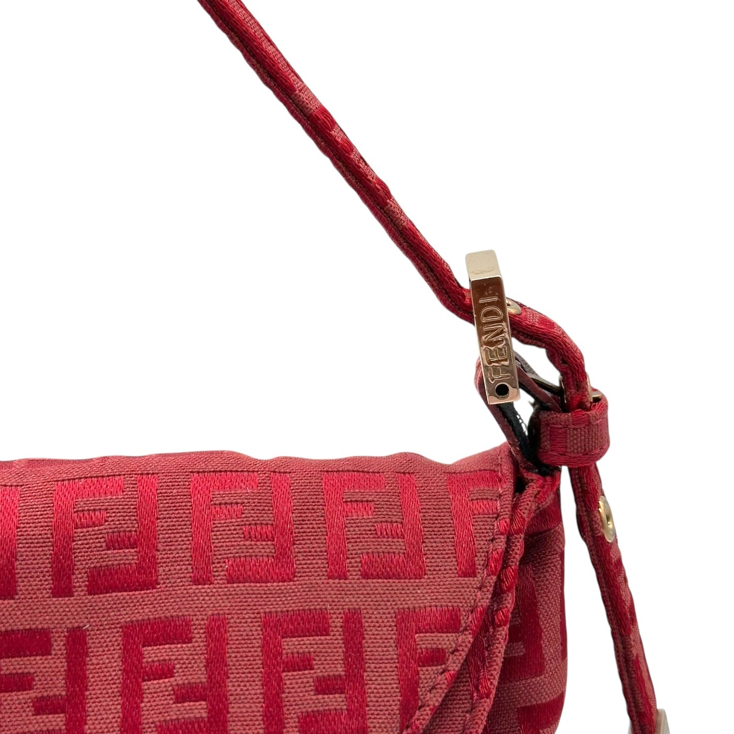 Fendi Red Zucchino Monogram Fold-Over Baguette Bag