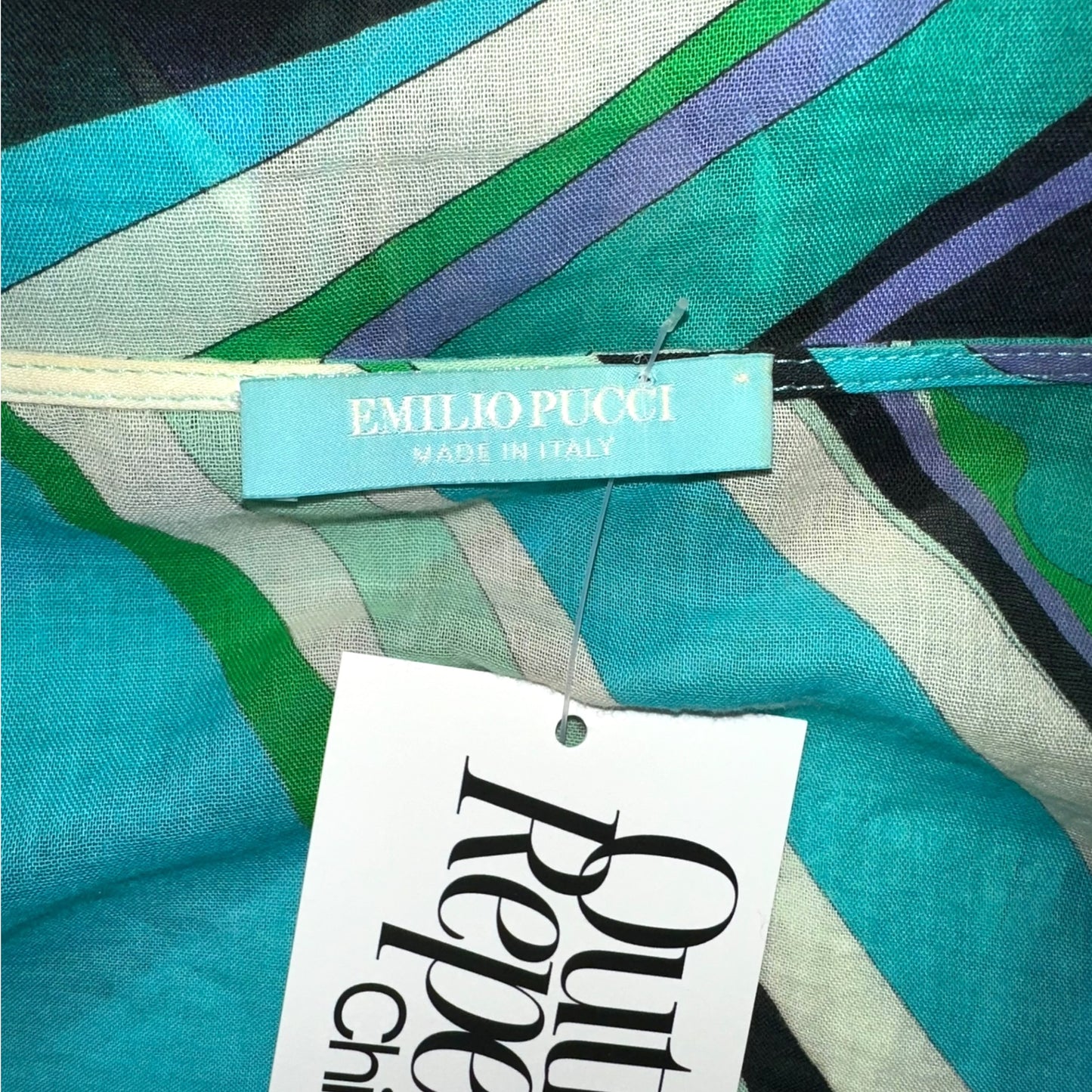 Emilio Pucci Green & Blue Printed Sheer Lace Up Blouse Top - Outfit Repeater