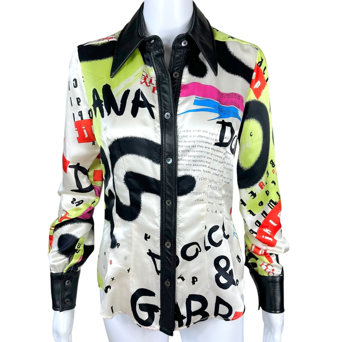 D&G Dolce & Gabbana Silk & Leather Printed Blouse Top