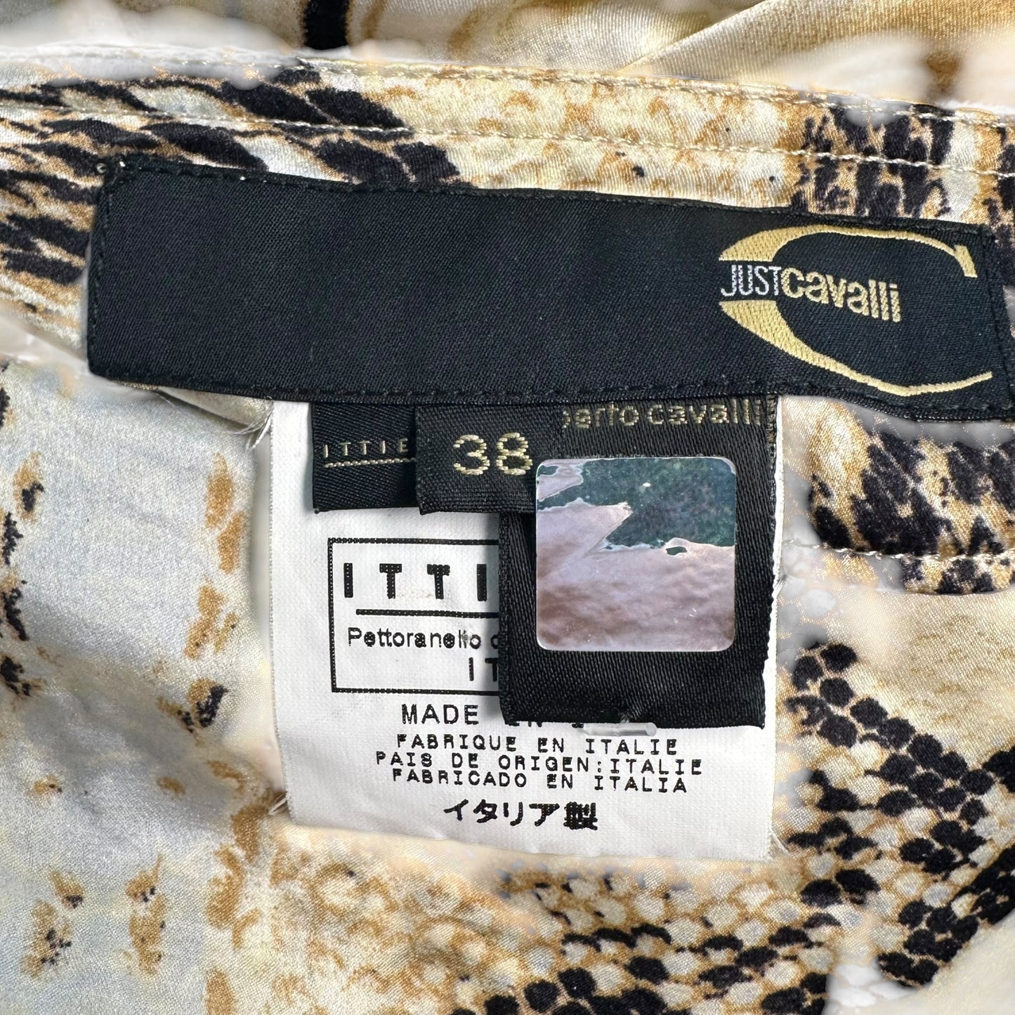 Roberto Cavalli Snakeskin Print Asymmetrical Silk Mini Skirt