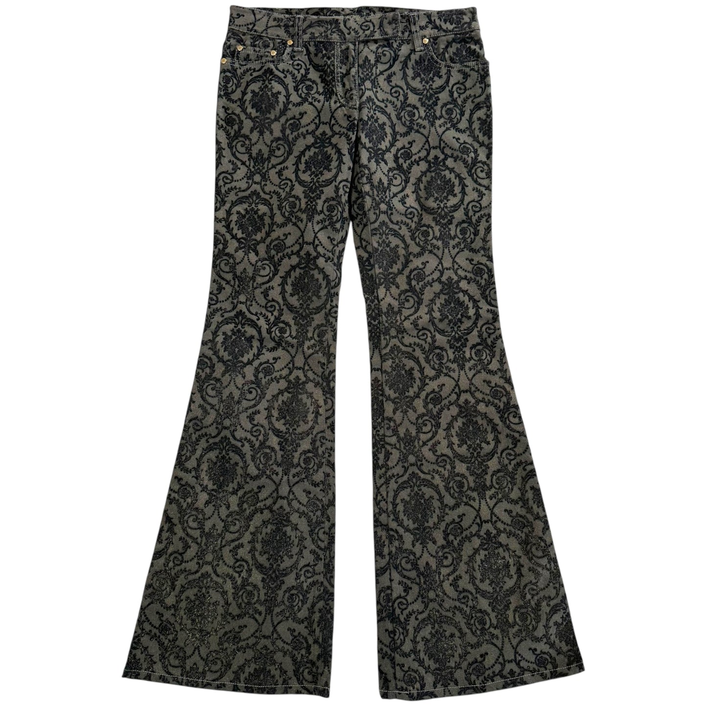 Roberto Cavalli F/W 2006 Black Velvet Damask Printed Flare Pants
