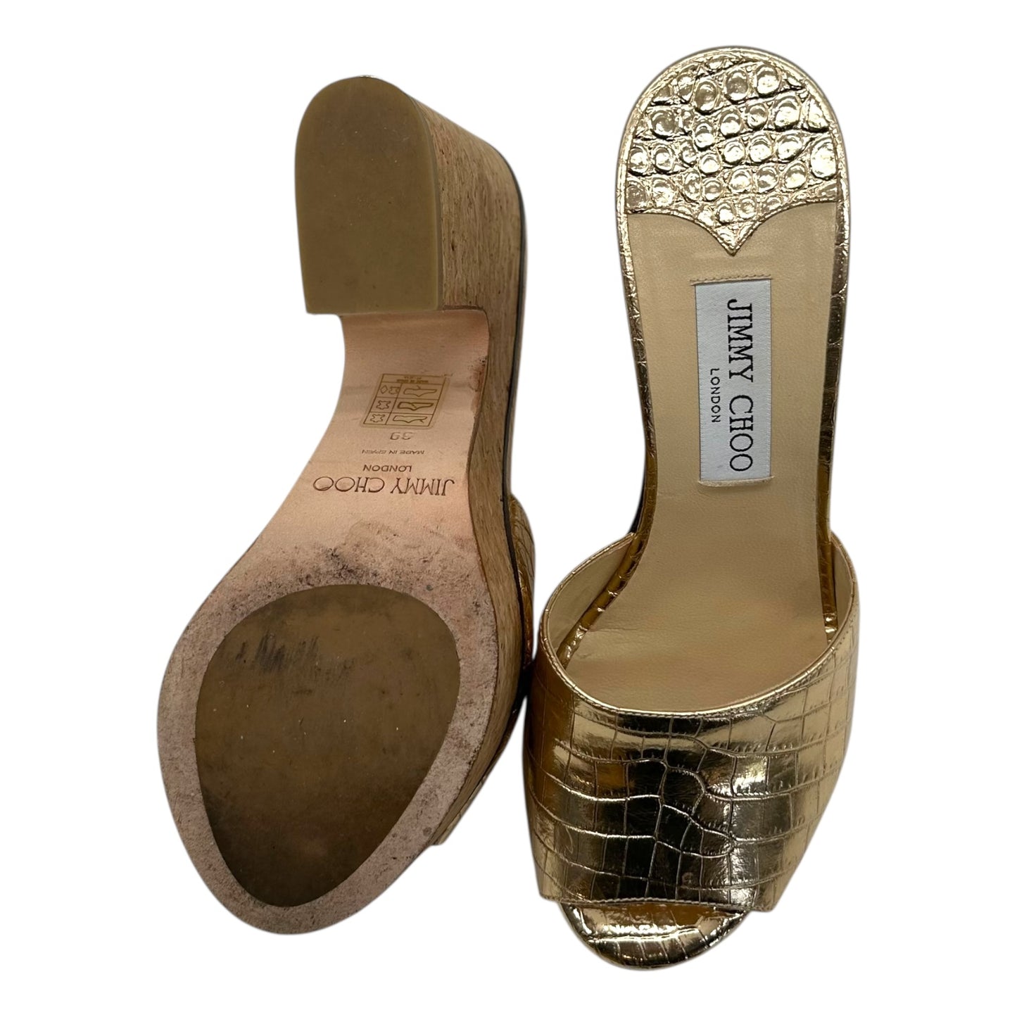 Jimmy Choo Gold Croc & Corc Wedge Platform Sandals