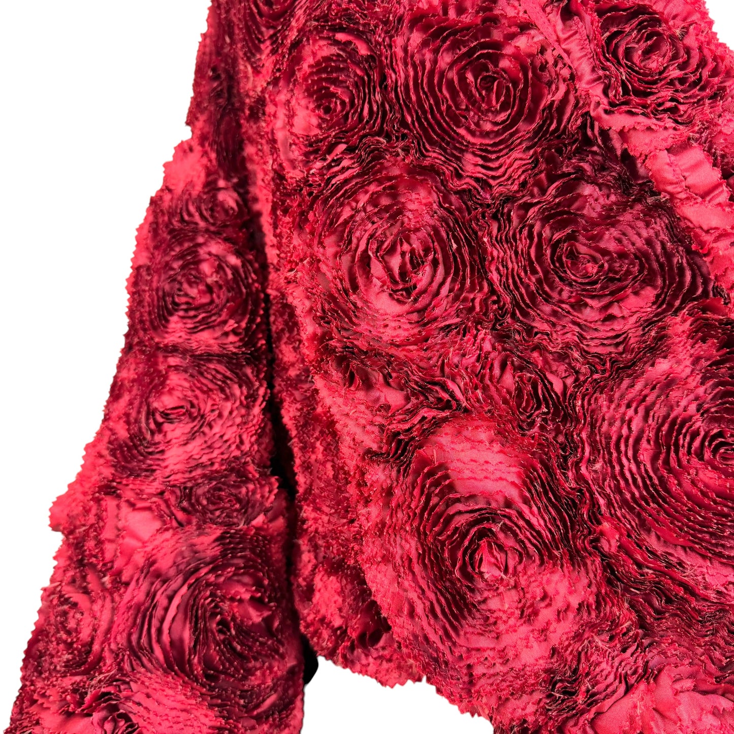 Blumarine Couture Red Silk Rose Patchwork Puff Sleeve Coat RARE