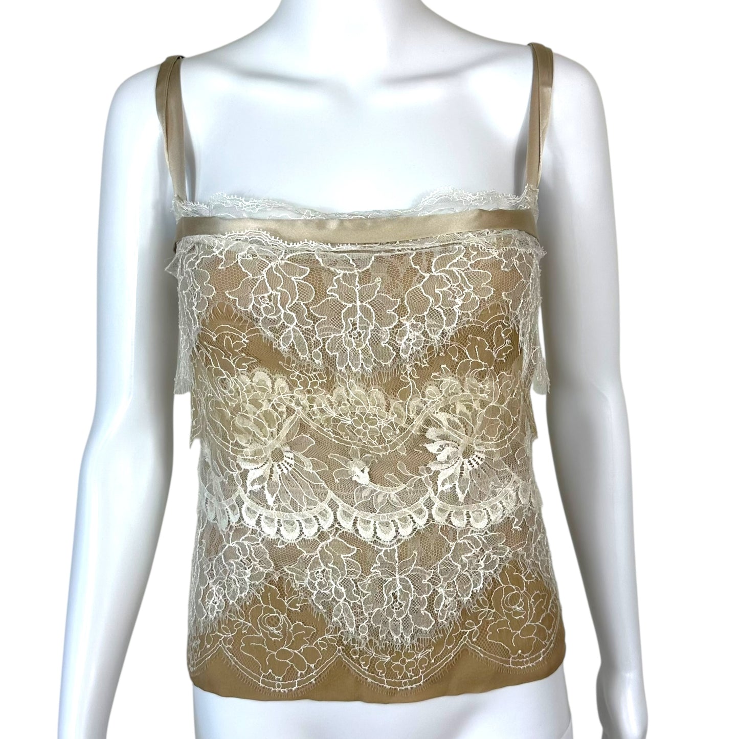 Dolce & Gabbana Ivory Tiered Lace Blouse w/ Built in Bra