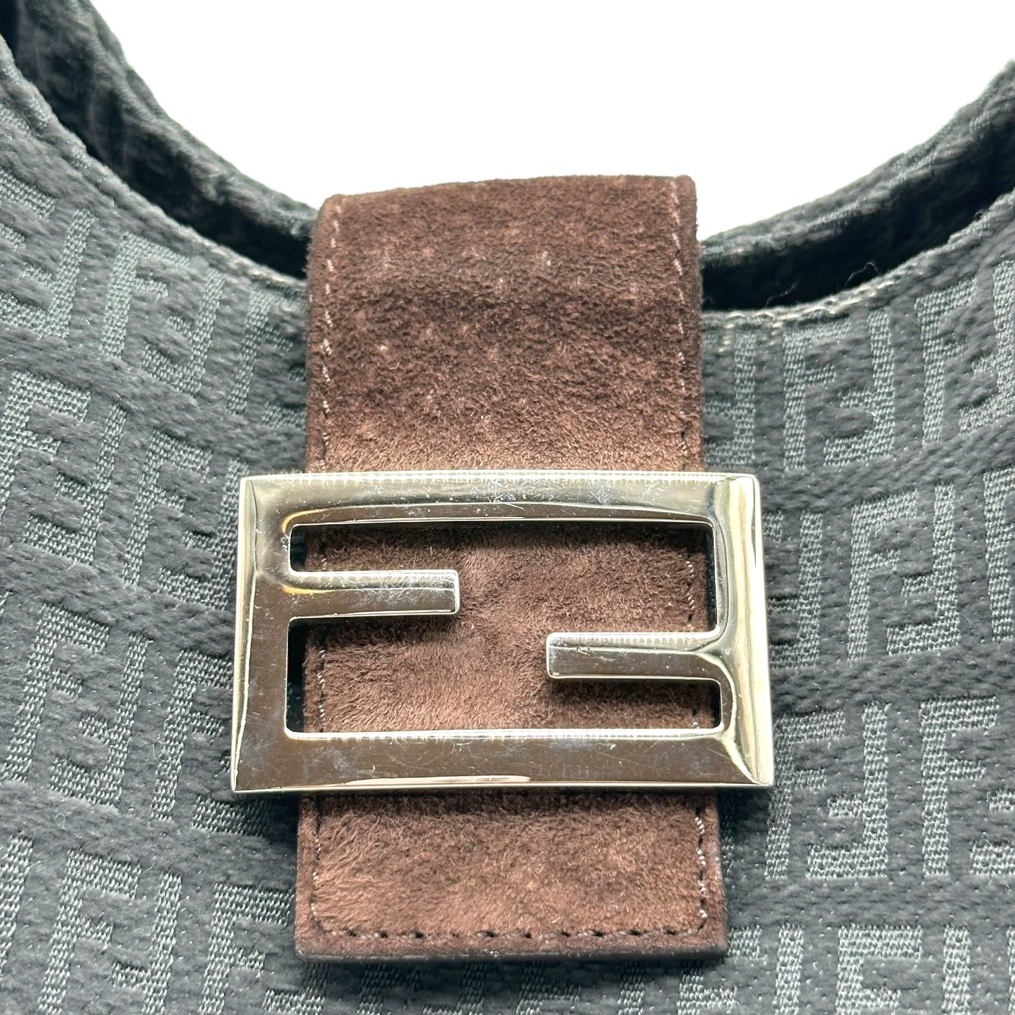 Fendi Brown Suede & Navy Chenille Zucca Shoulder Bag
