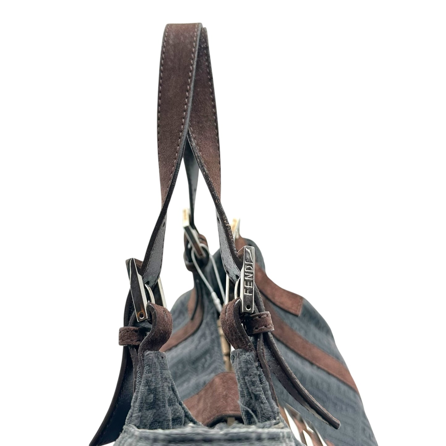 Fendi Brown Suede & Navy Chenille Zucca Shoulder Bag