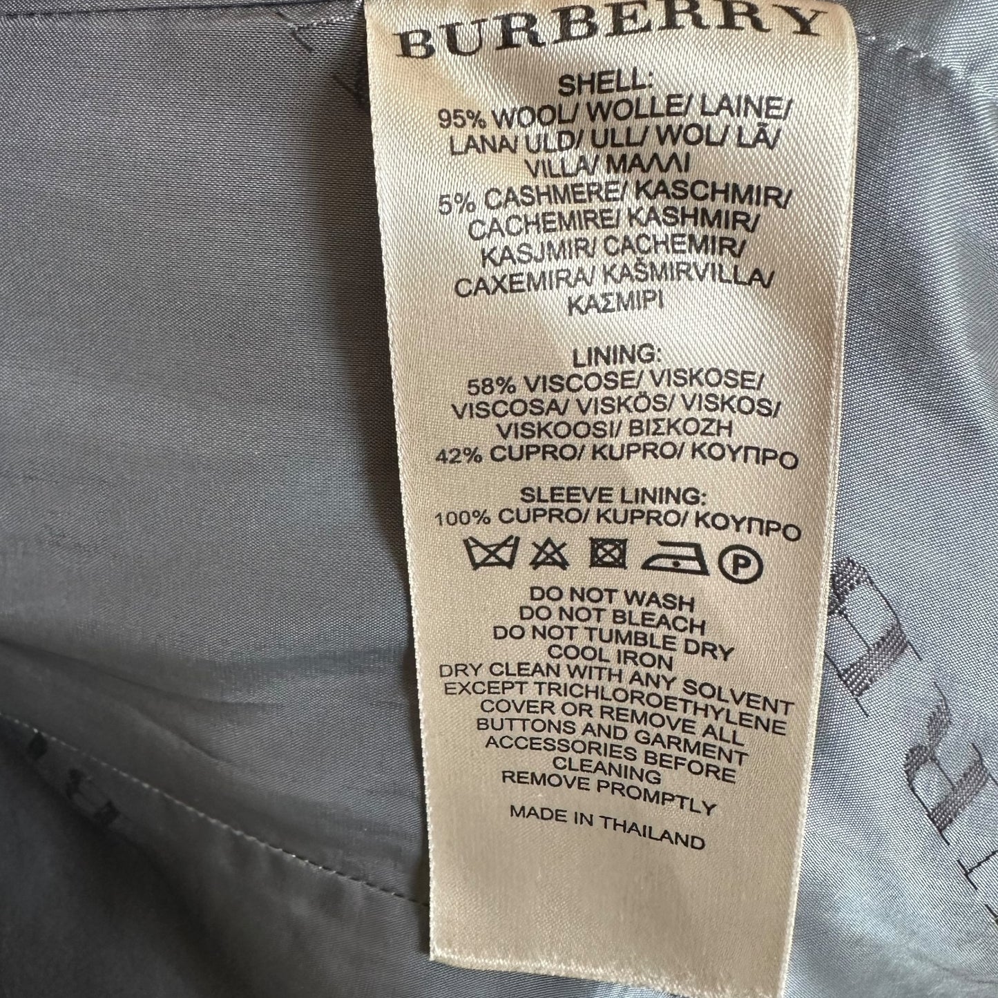 Burberry Gray Wool Trench Coat Double-Breasted Belted