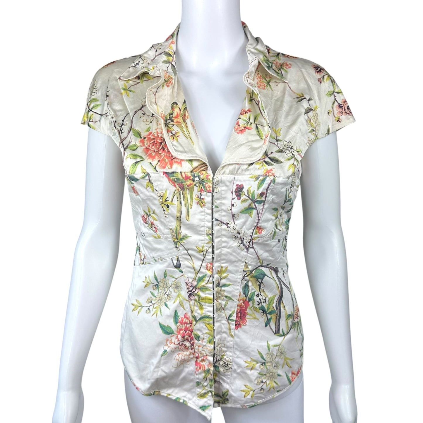 Just Cavalli Roberto Cavalli White Floral Halter Corset Blouse