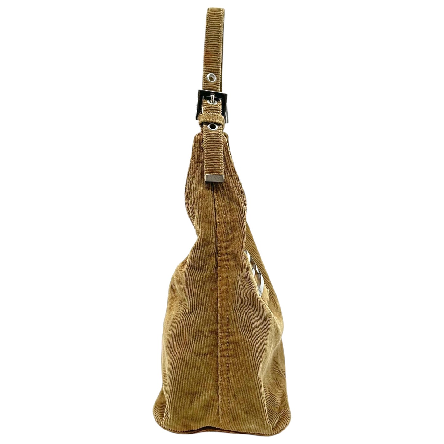 Fendi Brown Corduroy Baguette Bucket Bag