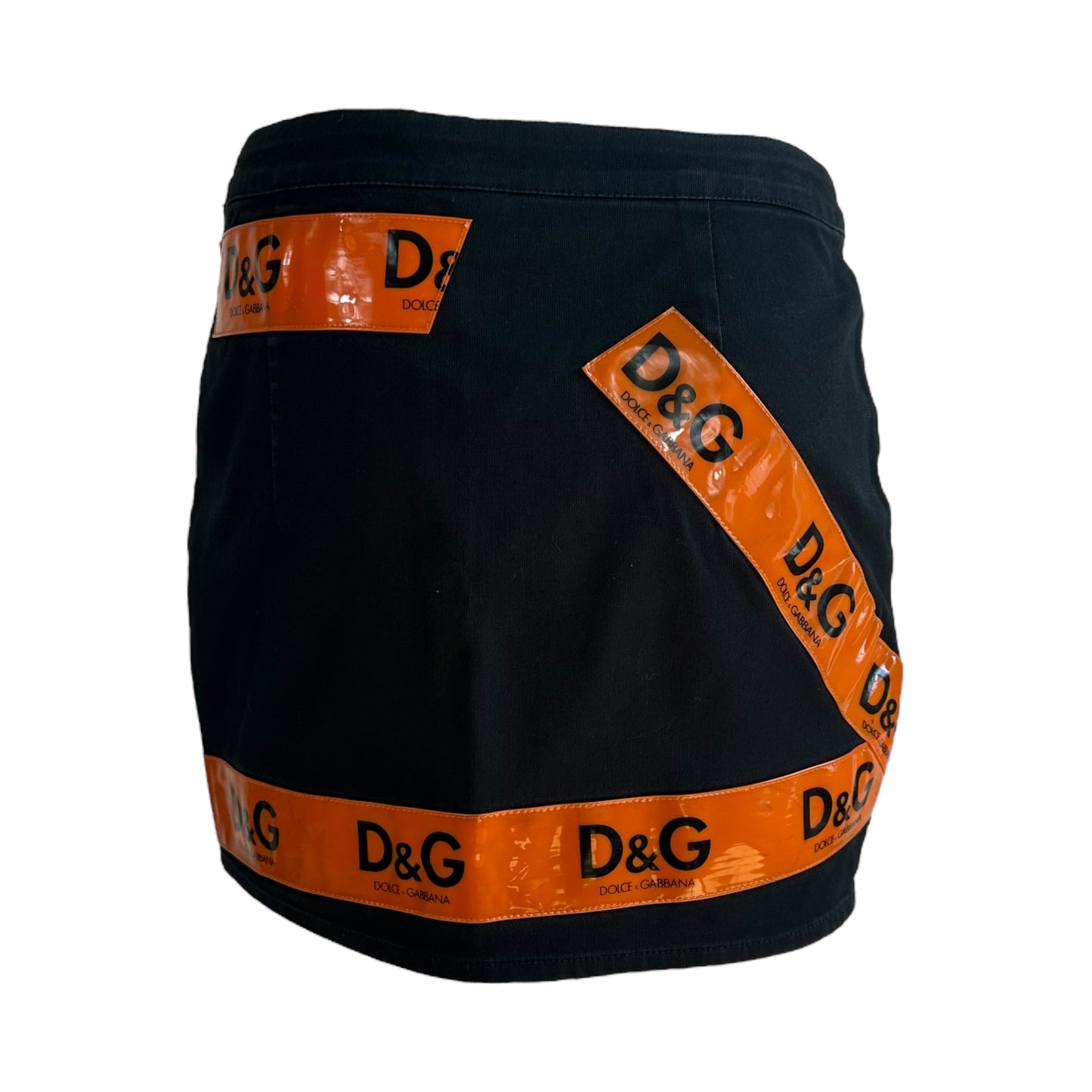 D&G Dolce & Gabbana S/S 2004 Orange Cuation Tape Mini Skirt