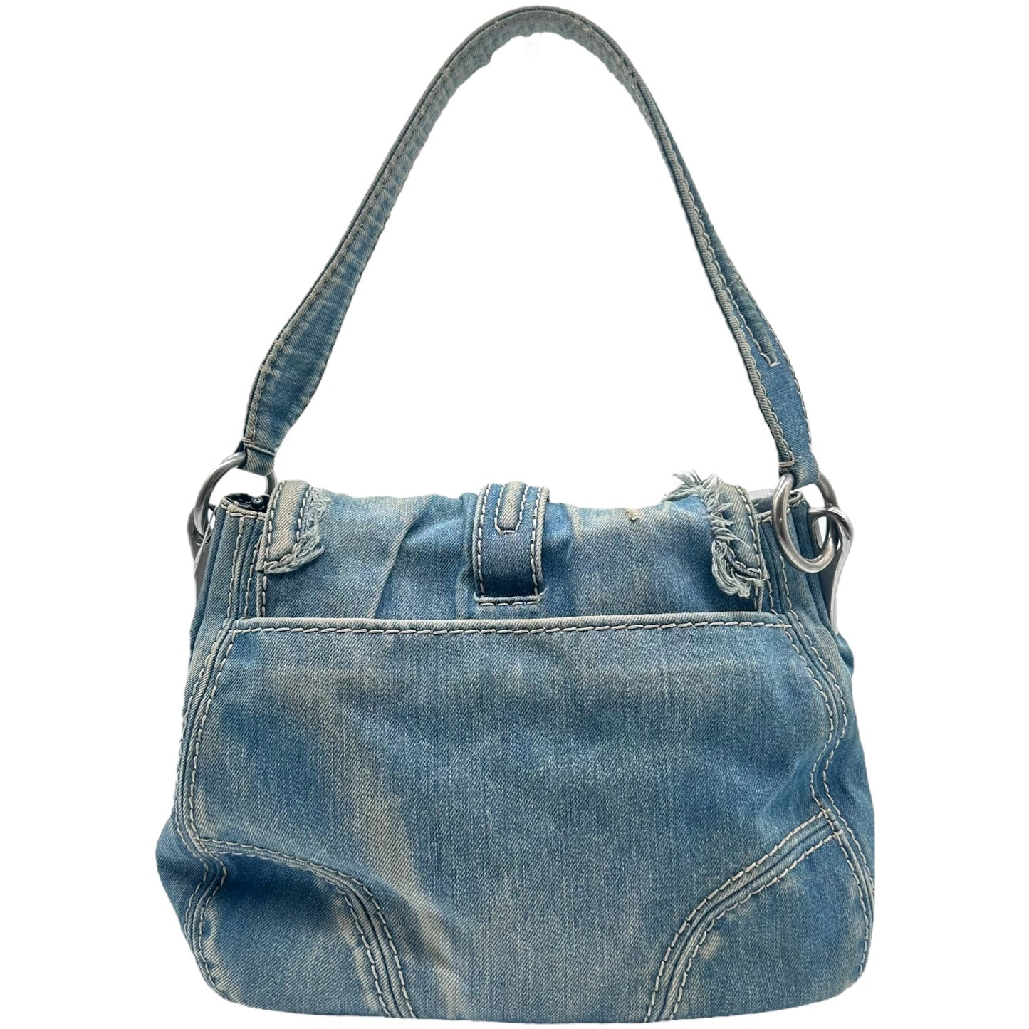 Prada Distressed Denim Turnlock Shoulder Bag