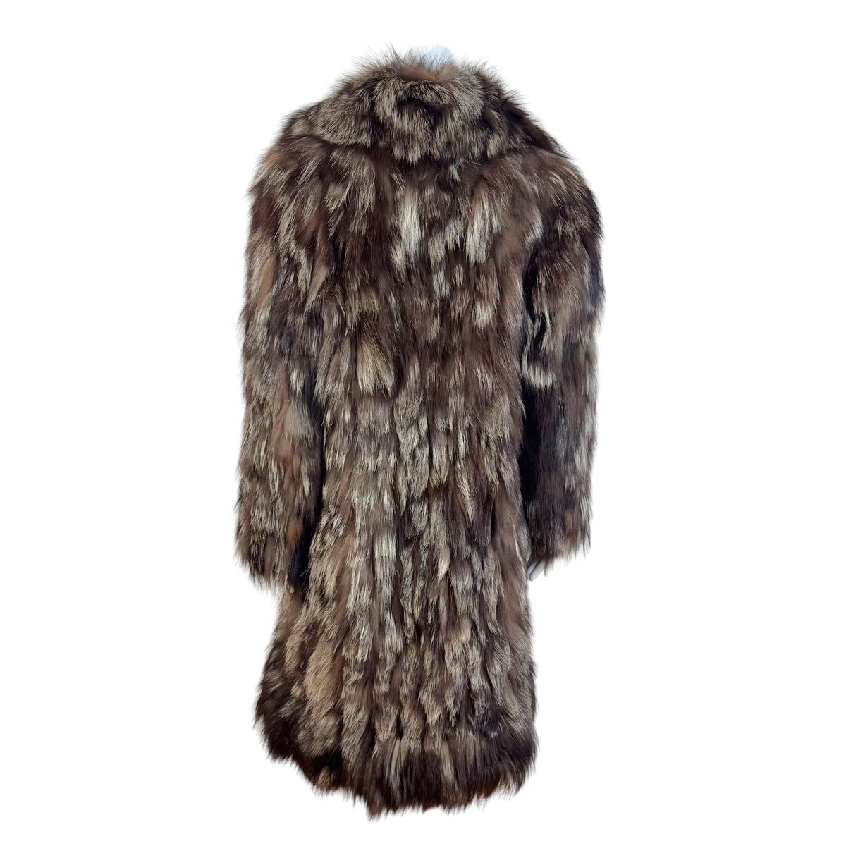 Brown Silver Fox Fur Mid-Length Coat 1990s Vintage XS