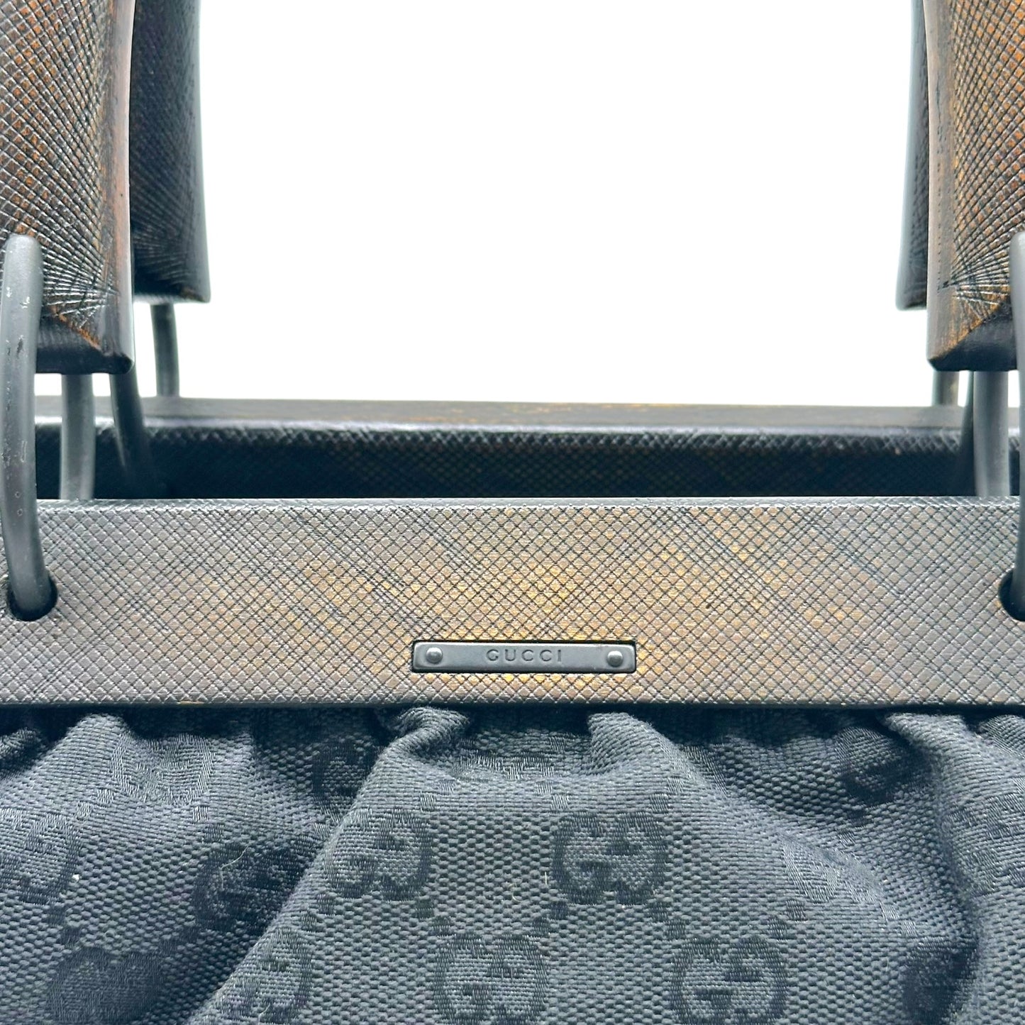 Gucci Black Monogram East-West Wooden Handle Handbag