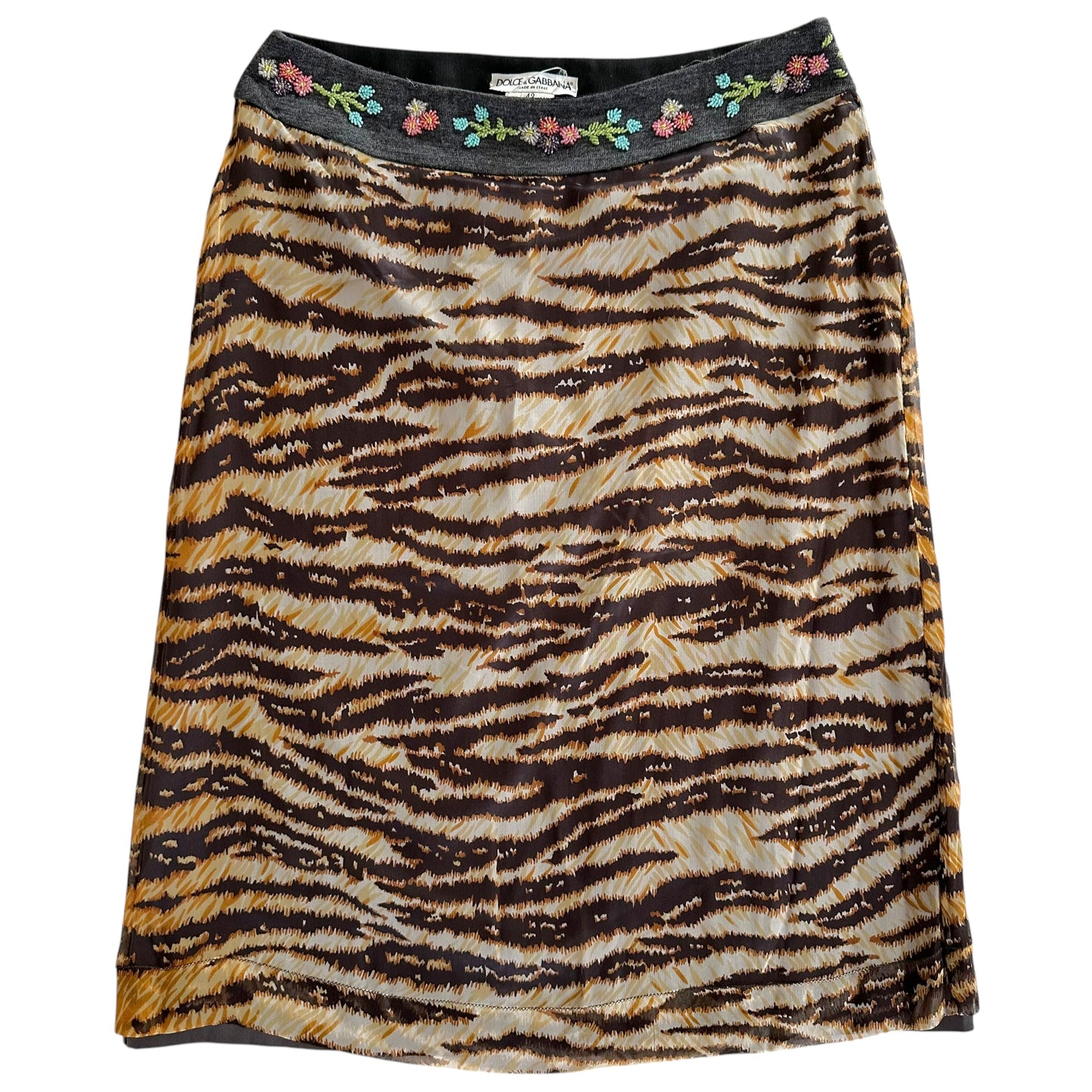 Dolce & Gabbana Floral Beaded Tiger Print Silk Midi Skirt - Outfit Repeater