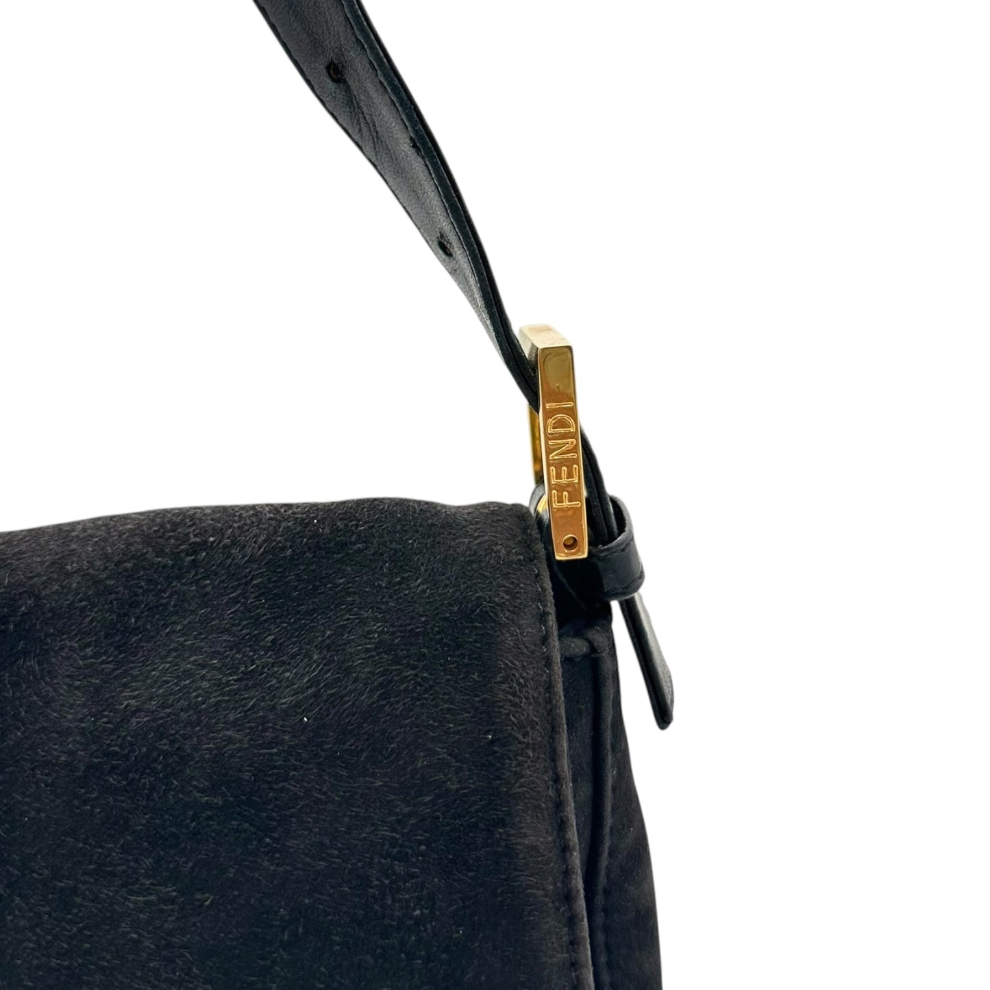 Fendi Black Suede & Red Glitter Enamel Baguette Bag