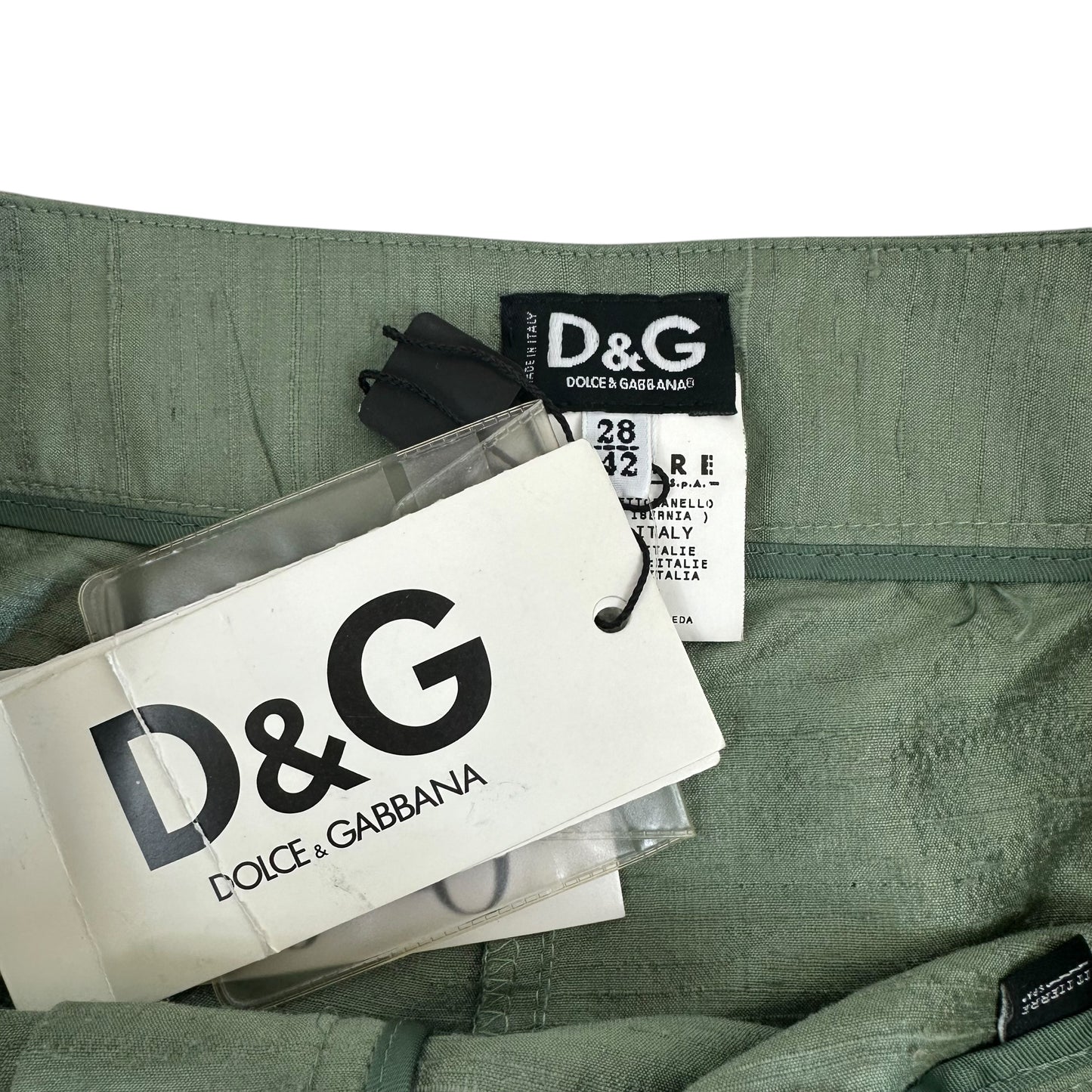 D&G Dolce & Gabbana Green Silk Belted Pants NEW