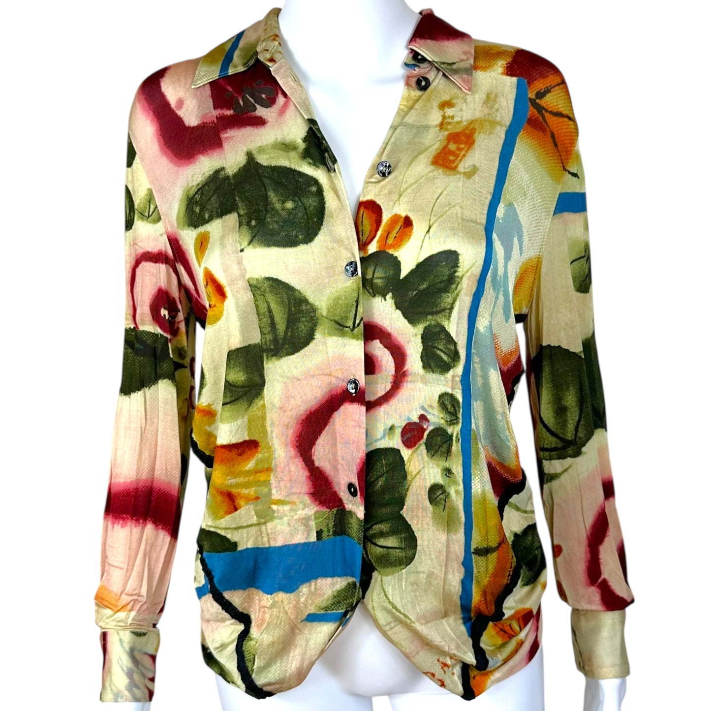 Jean Paul Gaultier Floral Watercolor Print Blouse Split Hem